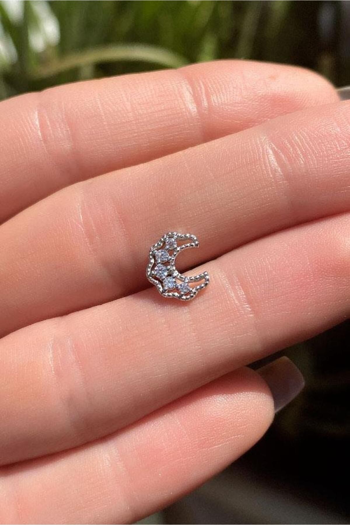Spossy Silver Jewelry Ay Piercing Küpe