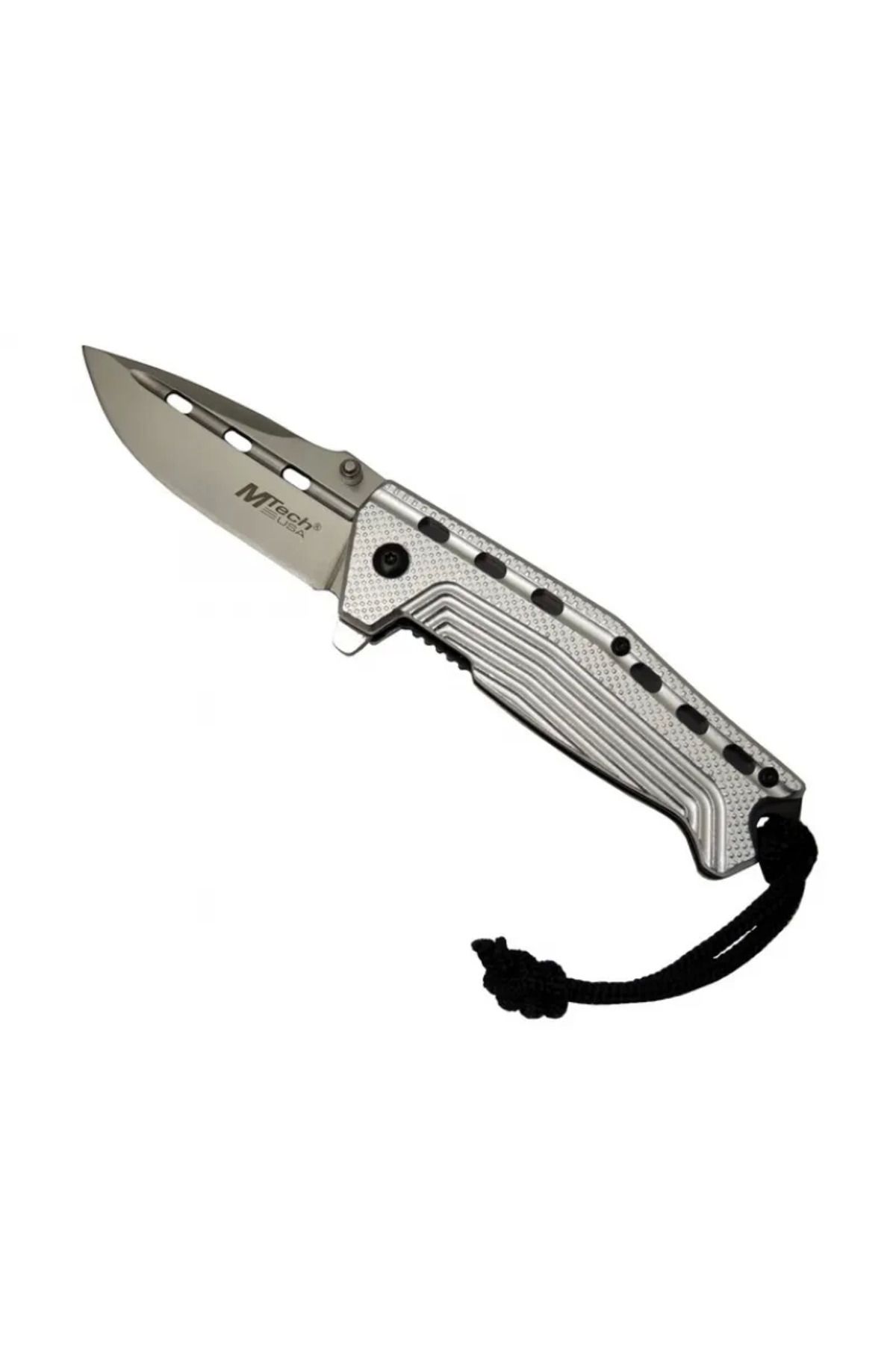 melfxxl eticaret 4132 Gri Kamp Çakı 19,5cm- Yarı Otomatik, Oluklu, İpli, Kemerlikli
