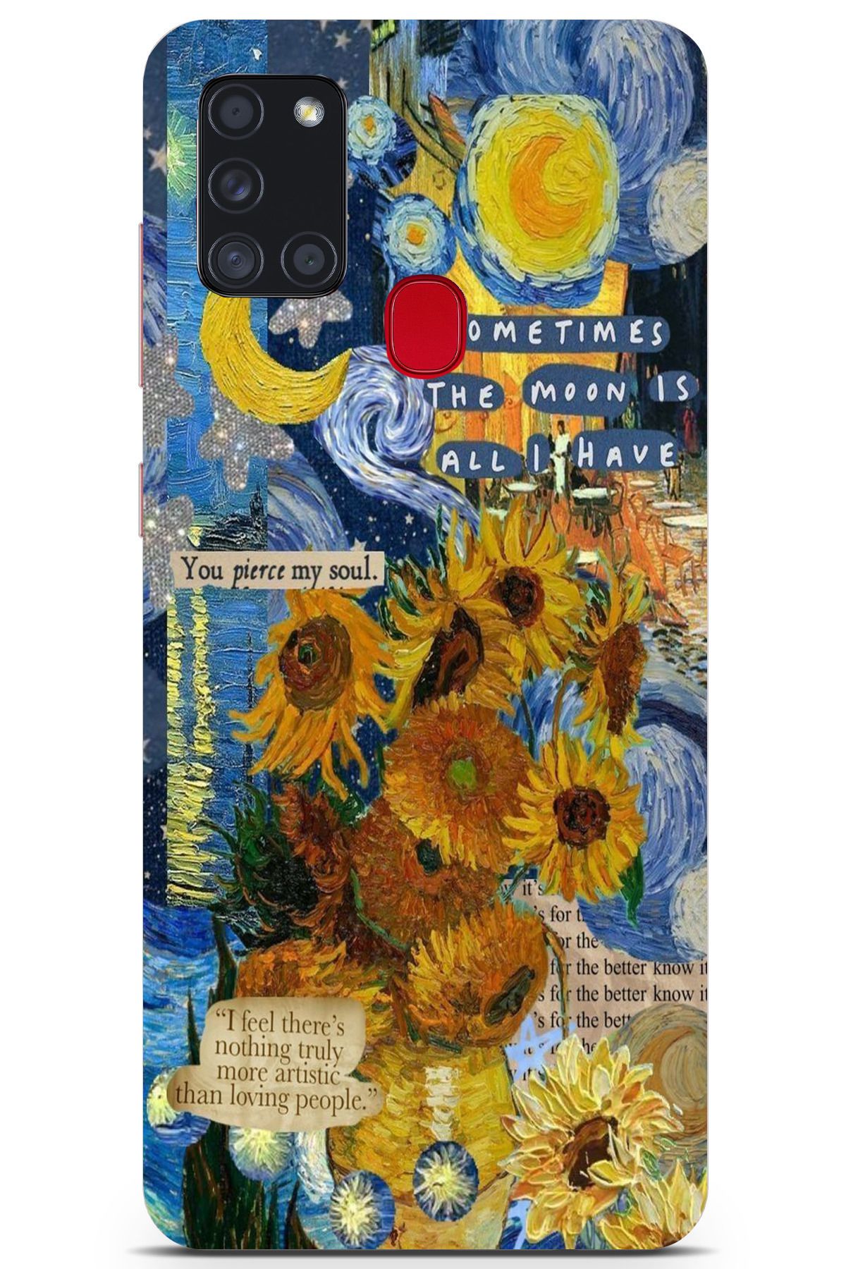 moonset Samsung Galaxy A21S Uyumlu Van Gogh Tasarımlı Baskılı Şeffaf Telefon Kılıfı