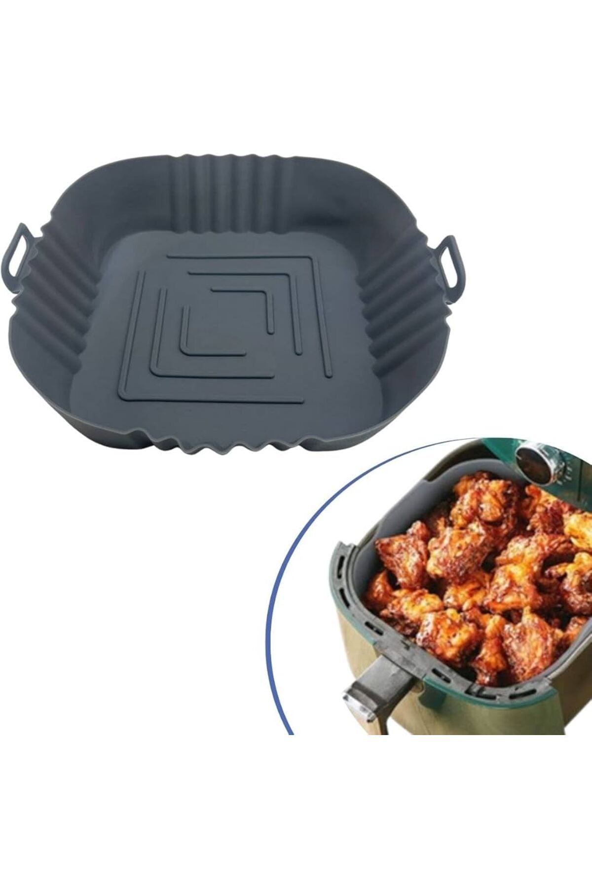 Natural Isıya Dayanıklı Yıkanılabilir Silikon Fırın Airfryer Kare Model Pişirme Matı 20 cm