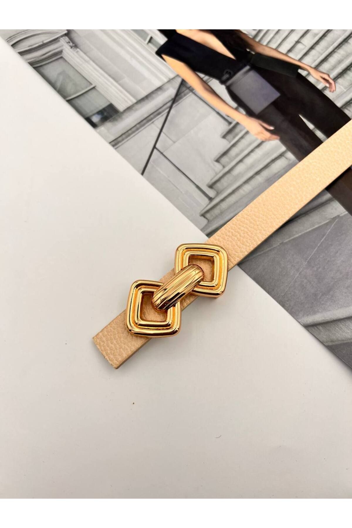 NOİR LUXE Basic Gold Tokalı Kadın Kemer Pantolon Kemeri Elbise Kemeri Gömlek Kemeri Ceket Kemer