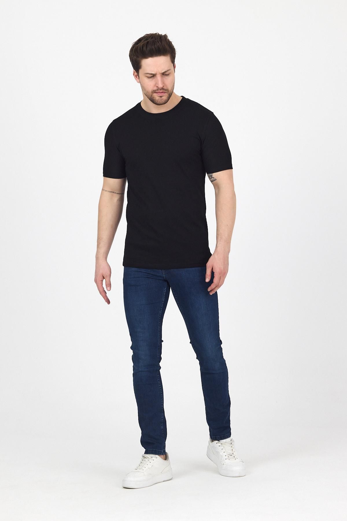DAMGA JEANS Erkek Bisiklet Yaka Kısa Kollu Dar Yazlık Siyah Basic Tişört