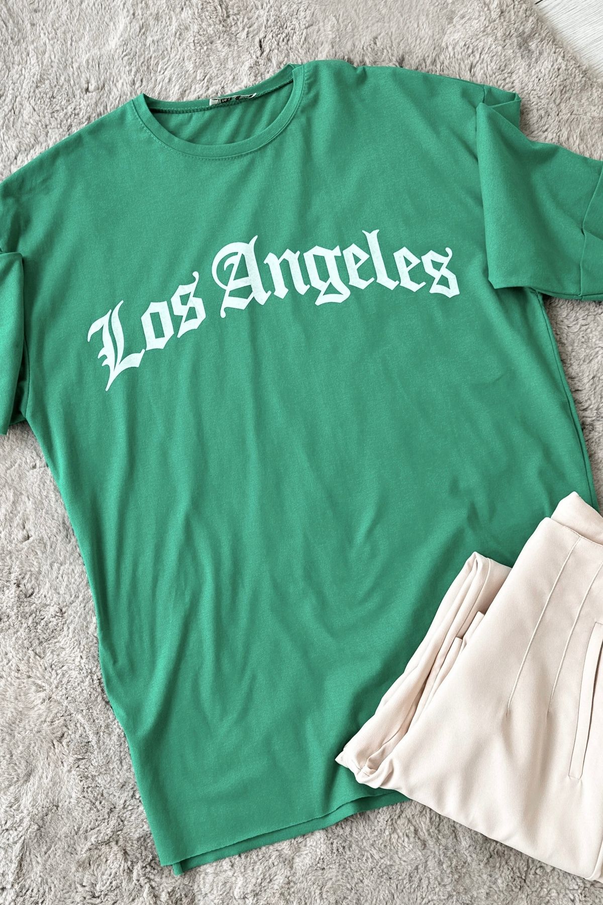 ModaAycan Los Angeles Baskılı Yeşil T-Shirt MA12834