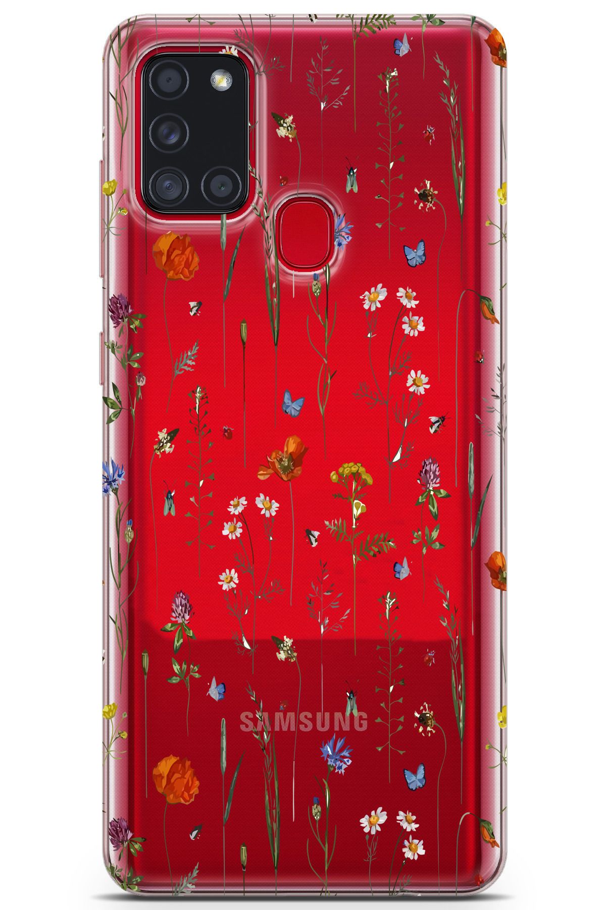 moonset Samsung Galaxy A21S Uyumlu Çiçekler Tasarımlı Baskılı Şeffaf Telefon Kılıfı