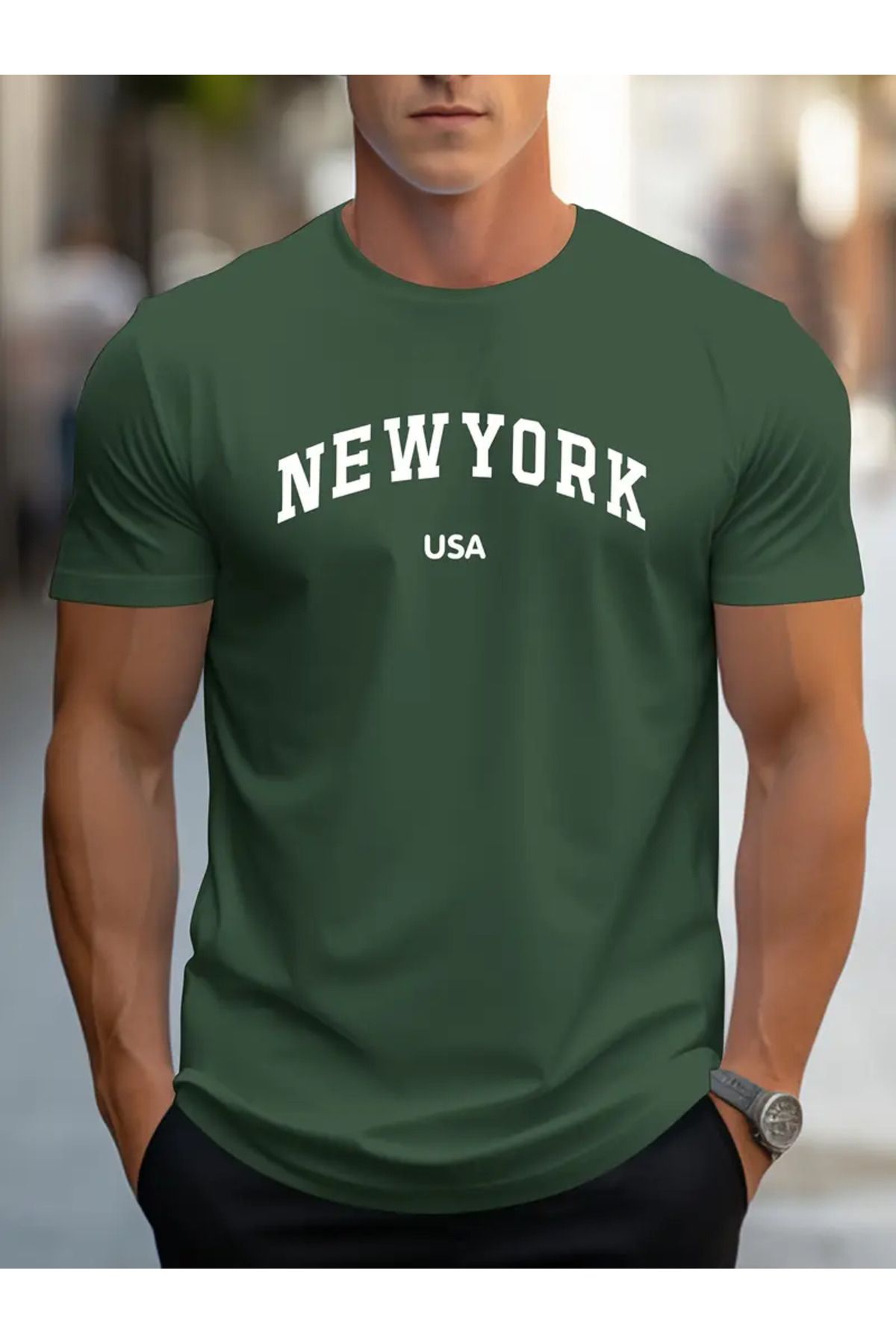 NEW TRENDY COLLECTİON Erkekler için Şık Rahat Kısa Kollu T-Shirt, Yeni York USA Grafik Baskılı, Rahat ve Çok Yönlü