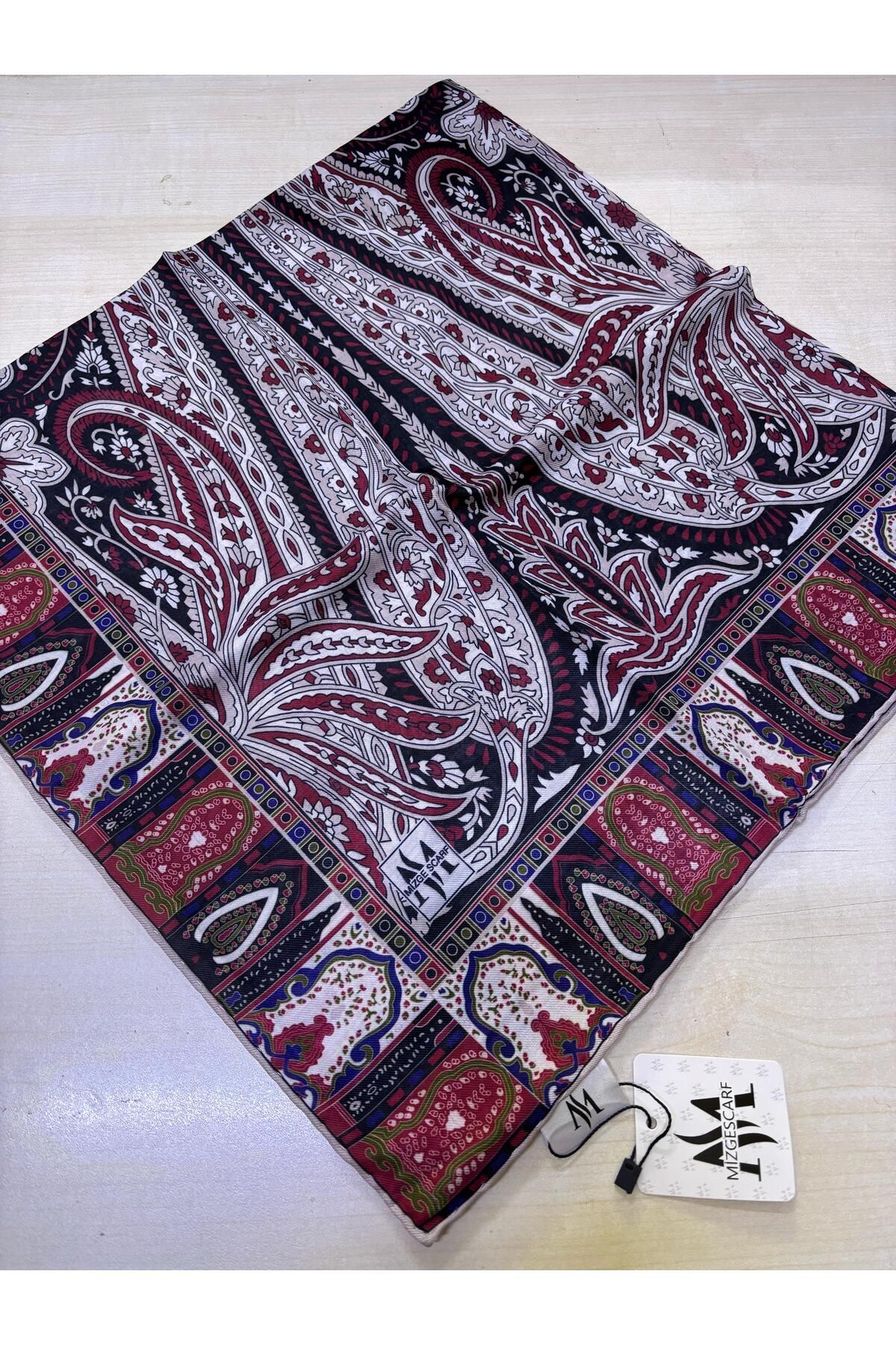 Mizge Scarf PAMUKLU SOFT EŞARP EL DİKİŞLİ ETNİK ETRO RETRO DESEN