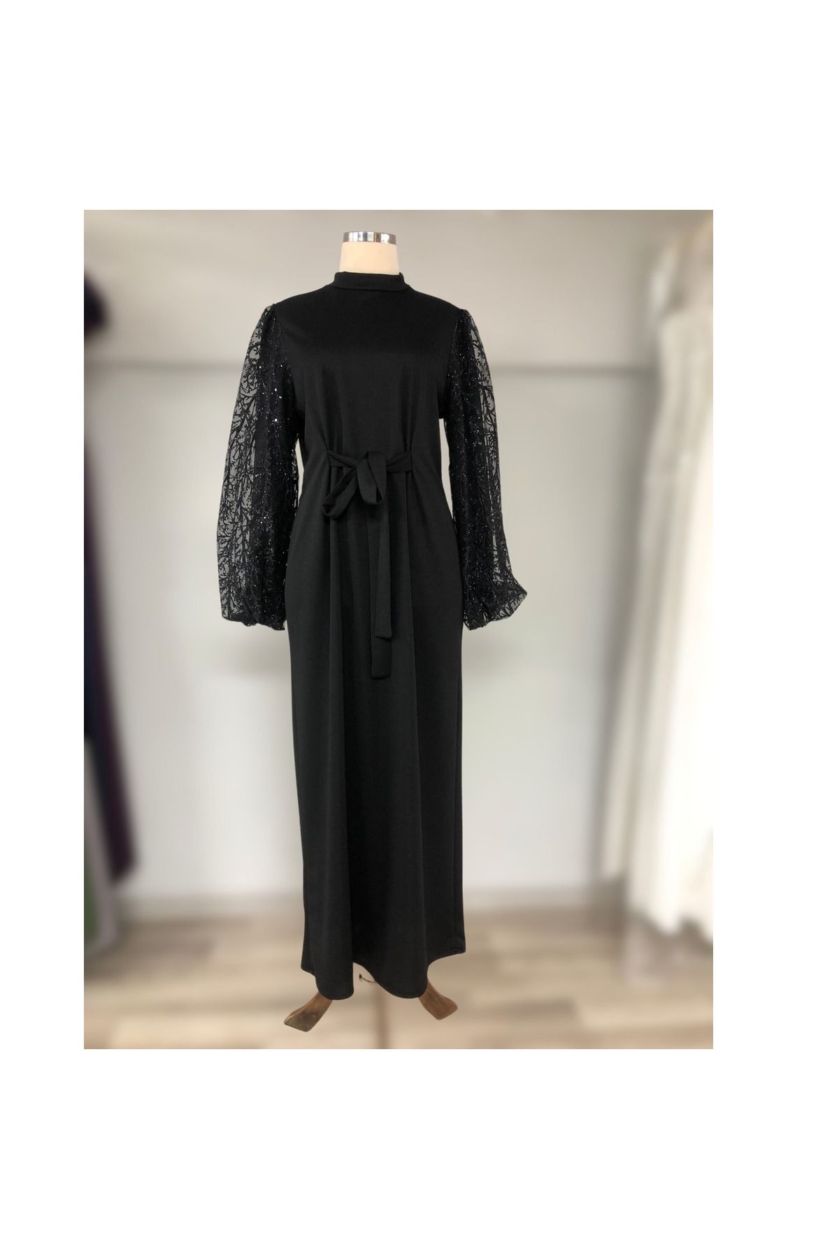Bijutek Siyah Kolları Sim İşlemeli Özel Gün - Mezuniyet Elbise