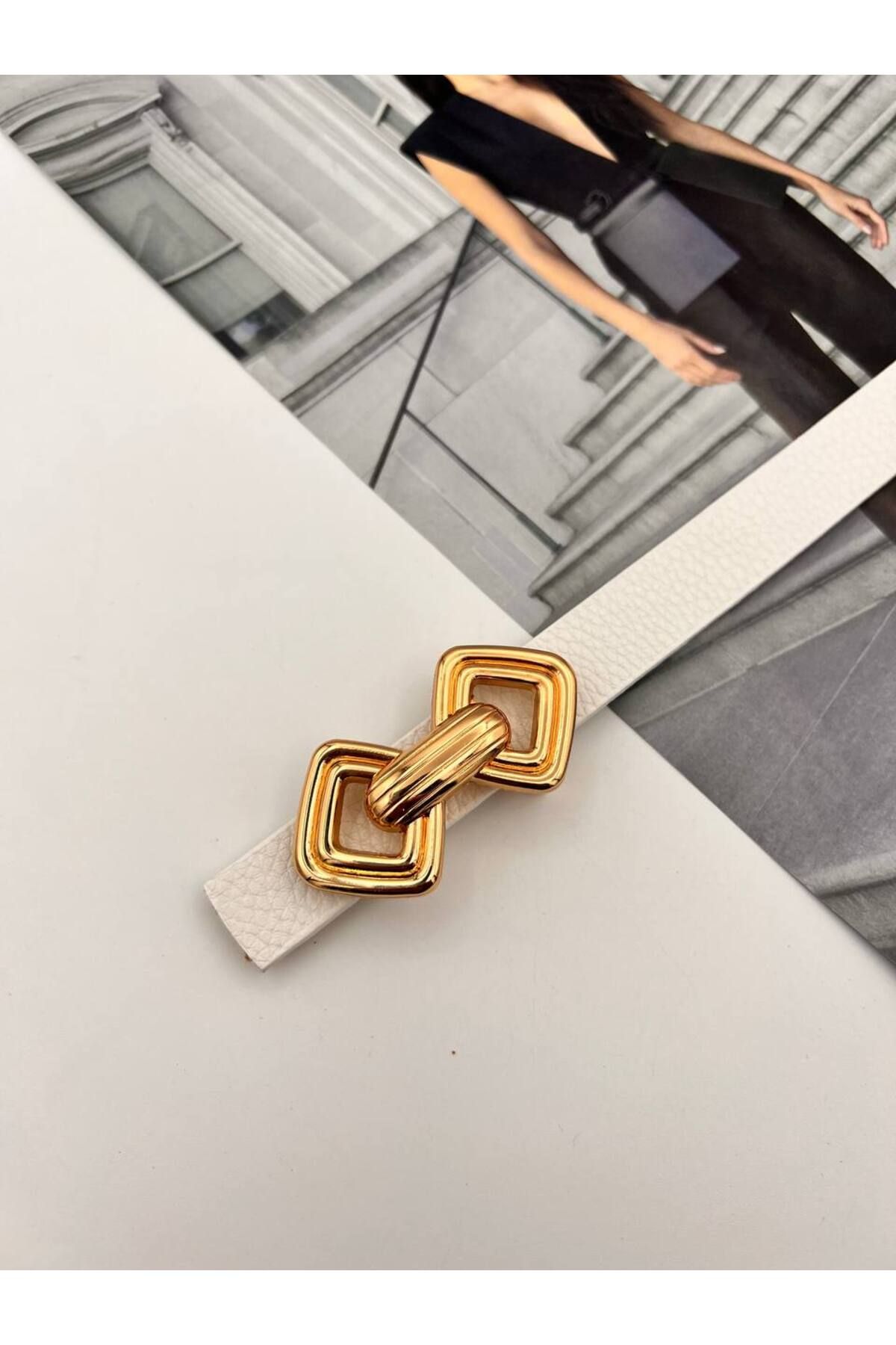 NOİR LUXE Basic Gold Tokalı Kadın Kemer Pantolon Kemeri Elbise Kemeri Gömlek Kemeri Ceket Kemer