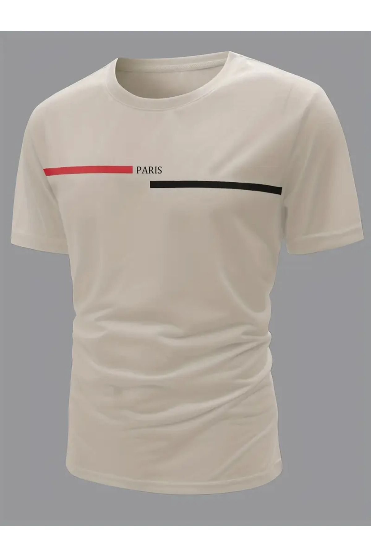 NEW TRENDY COLLECTİON Erkek Günlük Alfabe Harf Baskılı Bisiklet Yaka T-shirt