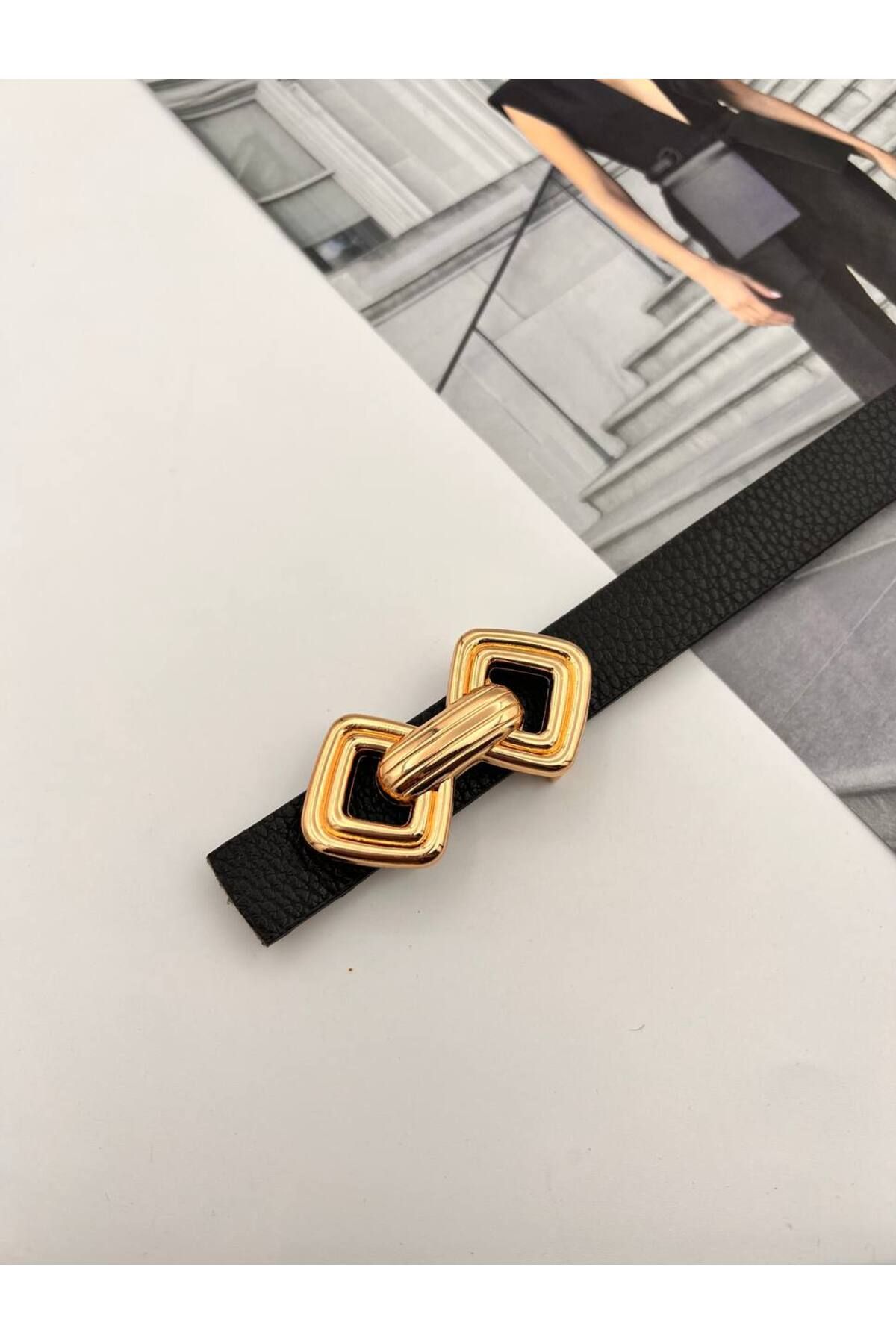 NOİR LUXE Basic Gold Tokalı Kadın Kemer Pantolon Kemeri Elbise Kemeri Gömlek Kemeri Ceket Kemer