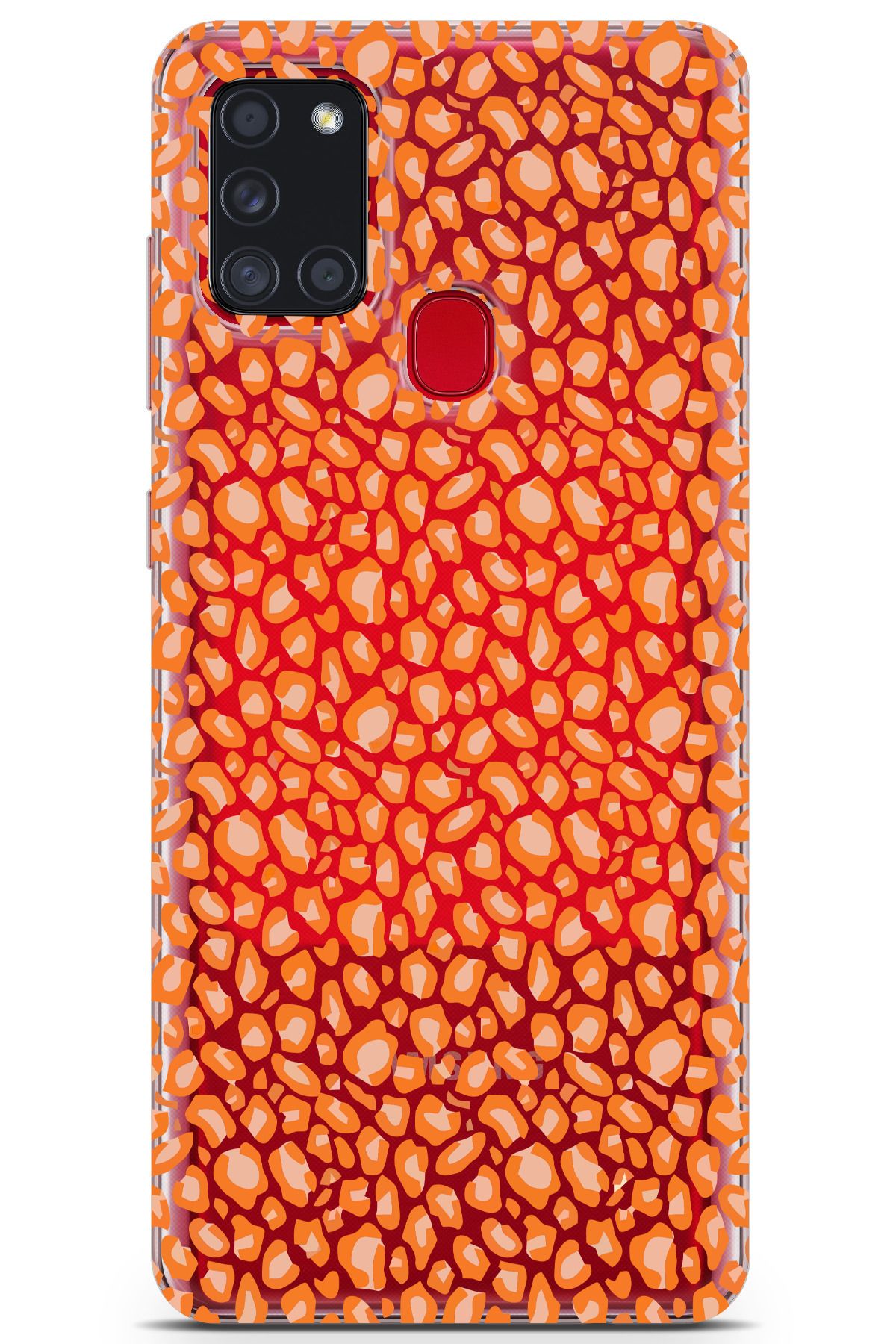 moonset Samsung Galaxy A21S Uyumlu Turuncu Leopar Tasarımlı Baskılı Şeffaf Telefon Kılıfı