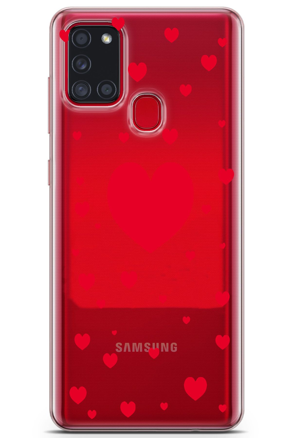 moonset Samsung Galaxy A21S Uyumlu Kalpler Tasarımlı Baskılı Şeffaf Telefon Kılıfı