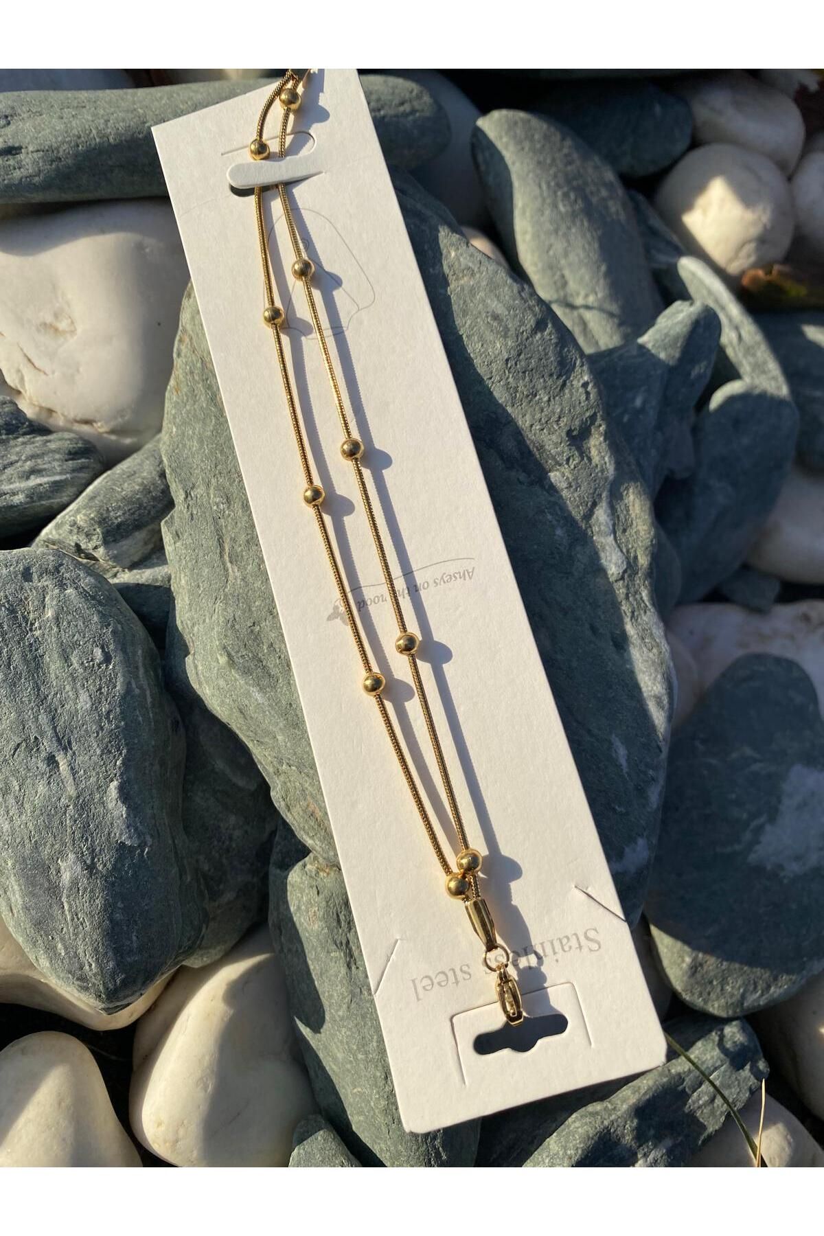 Purplefly Jewels Kadın Dorika Toplu Gold Renk 316L Kararmaz İkili Çelik Bileklik PRP-Ç356