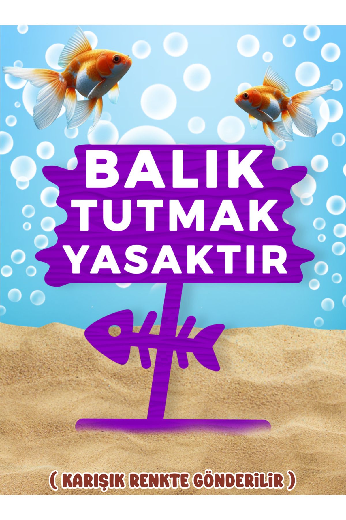 MDİZMİR Balık Tutmak Yasaktır Dekoru ( Mor - Renk ) Fanus , Küçük Akvaryum ve Büyük Akvaryum Uygun