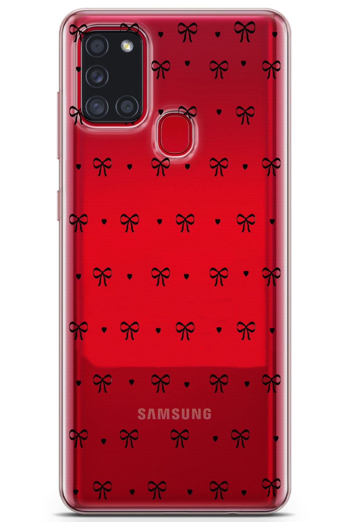 moonset Samsung Galaxy A21S Uyumlu Kurdele Tasarımlı Baskılı Şeffaf Telefon Kılıfı