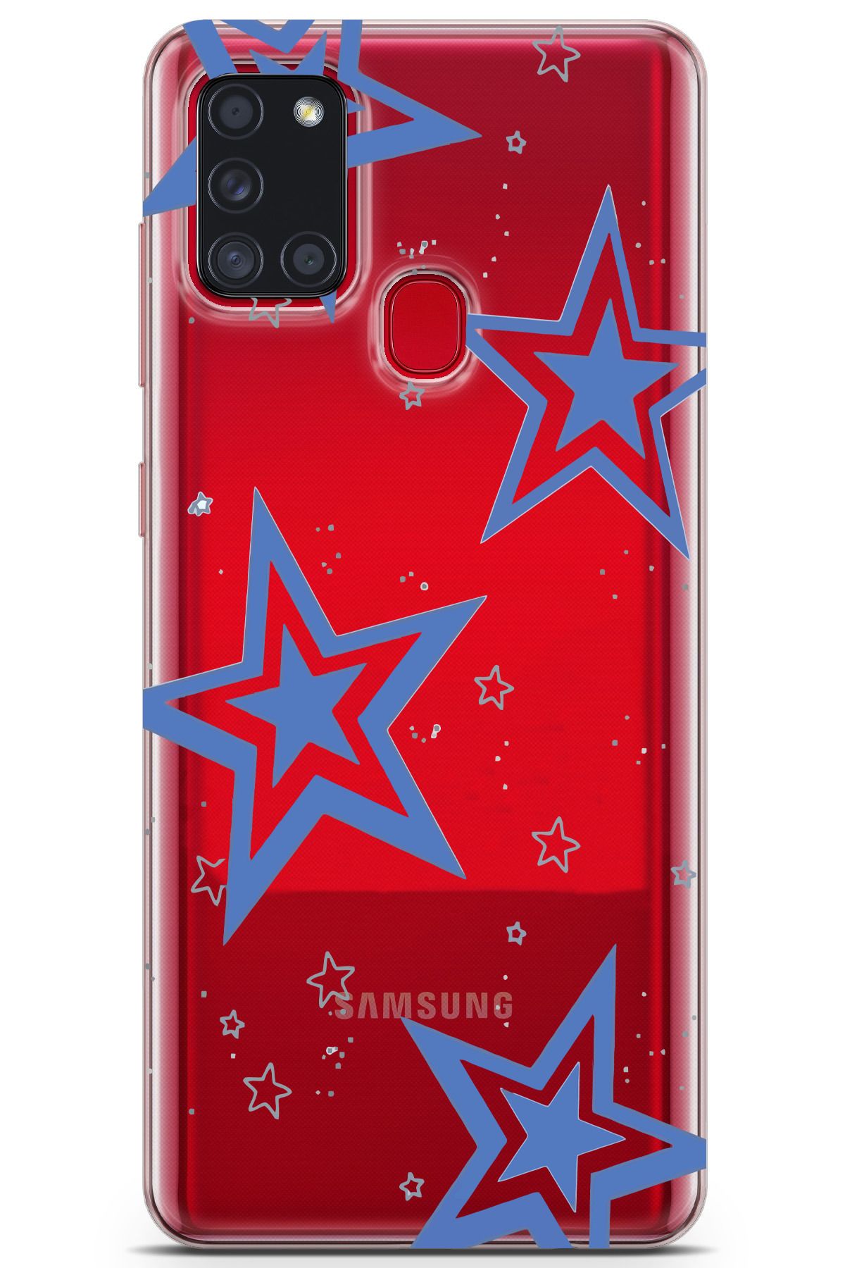 moonset Samsung Galaxy A21S Uyumlu Yıldız Tasarımlı Baskılı Şeffaf Telefon Kılıfı