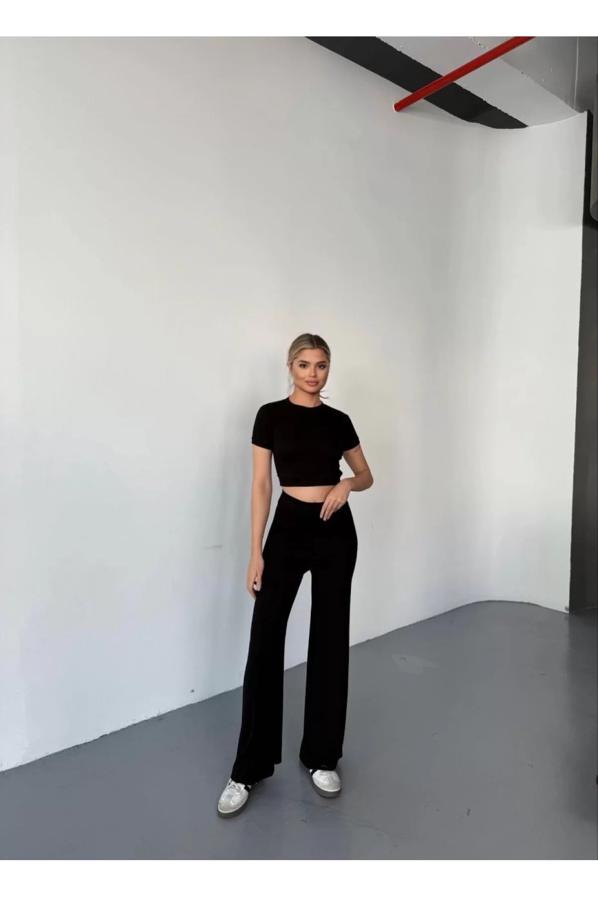 MERSSE Osy Modal Yumuşak Dokulu Kumaş Kısa Kollu Crop Rahat Pantalon ikili Takım