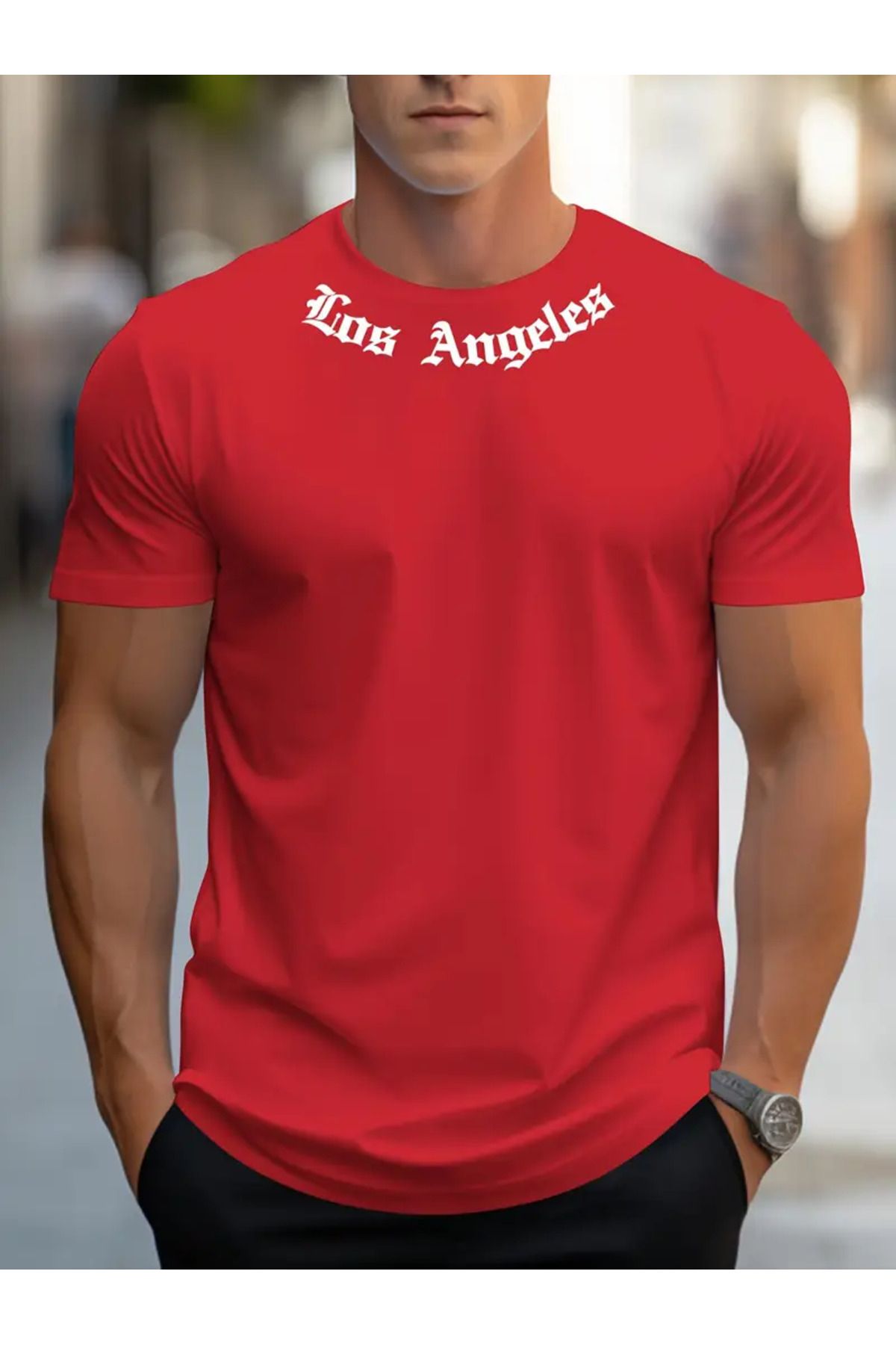 NEW TRENDY COLLECTİON Los Angeles Grafik Baskılı Erkek Yaratıcı Üst