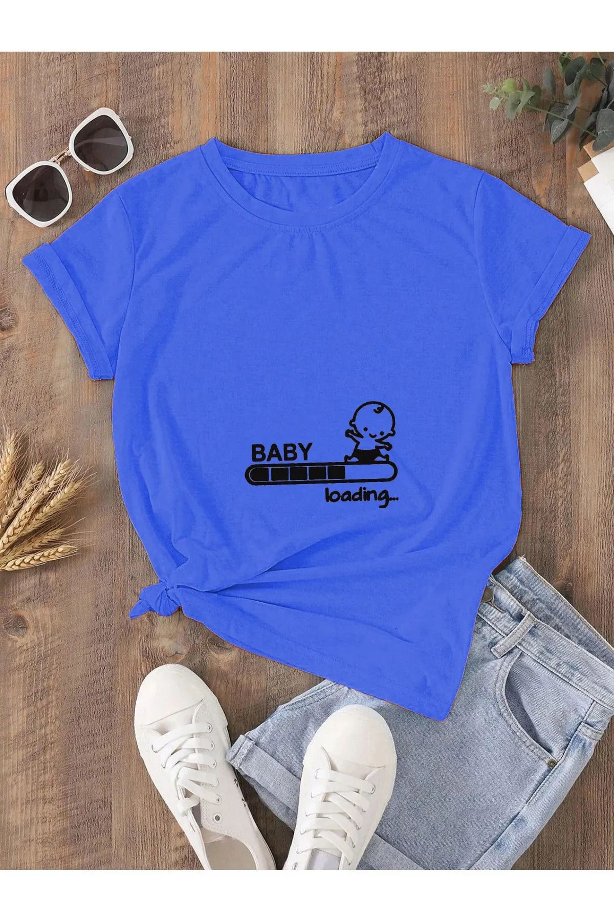 FeaR LeeS Oversize Hamile T-shirt Baby Loading Baskılı Kahverengi
