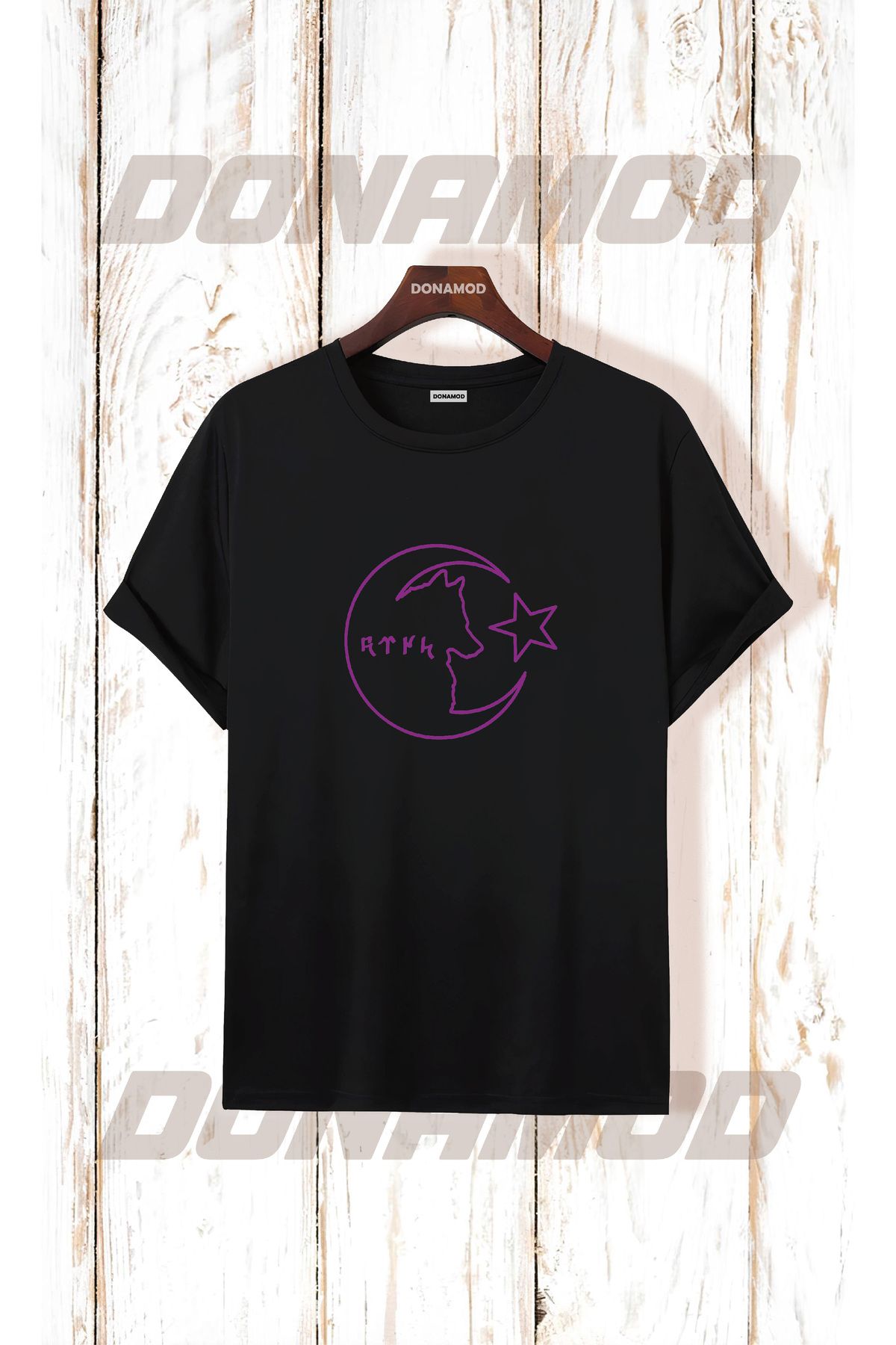 donamod Siyah Beyaz Türk Göktürkçe Alfabe Eski Türkçe Kurt Osmanlı Kökbörü Bozkurt Atatürk Tişört T shirt