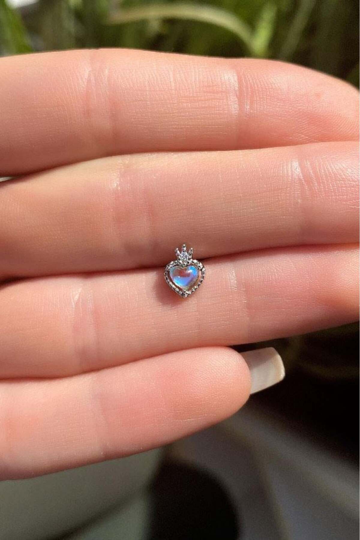 Spossy Silver Jewelry Opal Taşlı Kalp Piercing Küpe