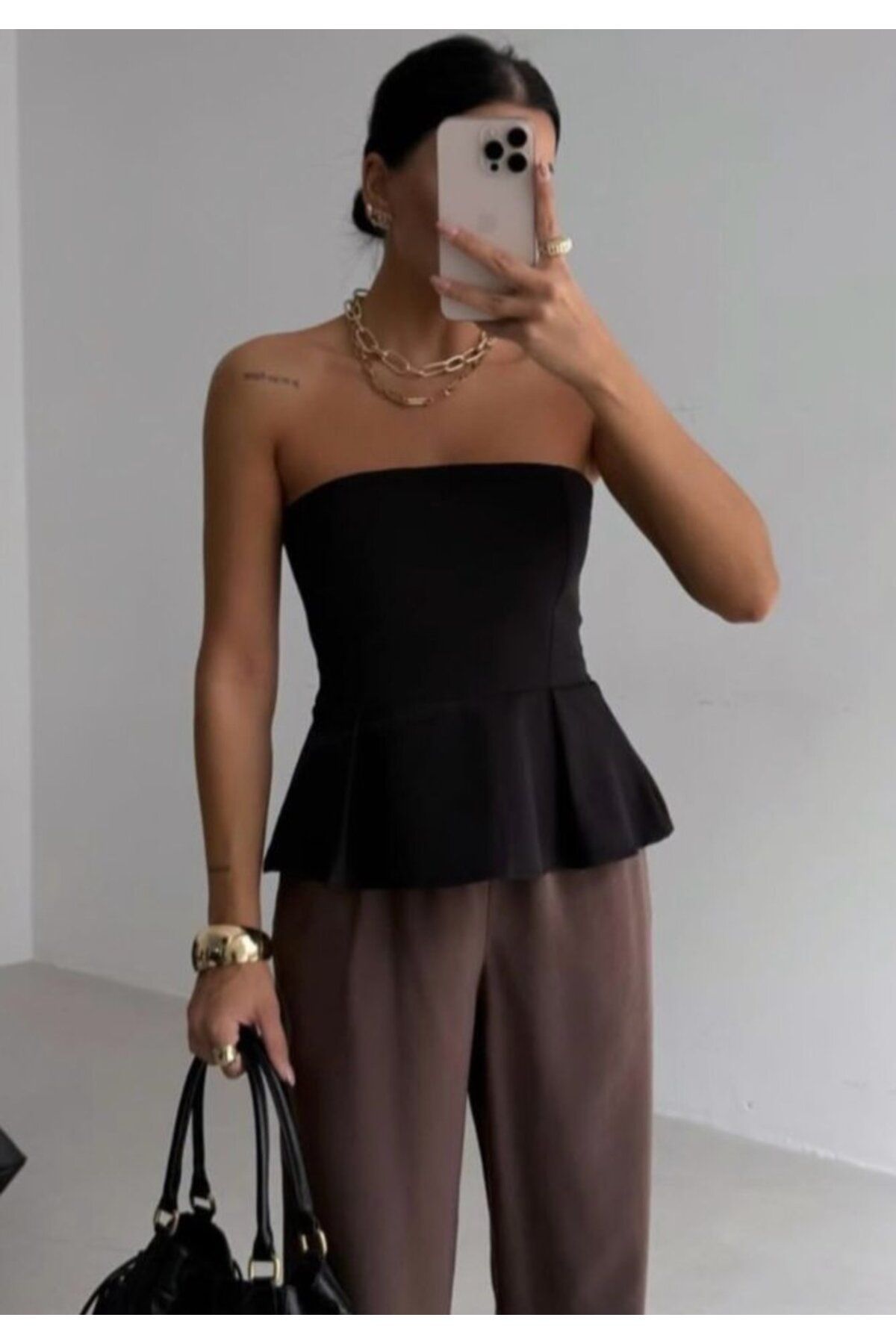 ARUZ MODA Pileli Straplez Bluz