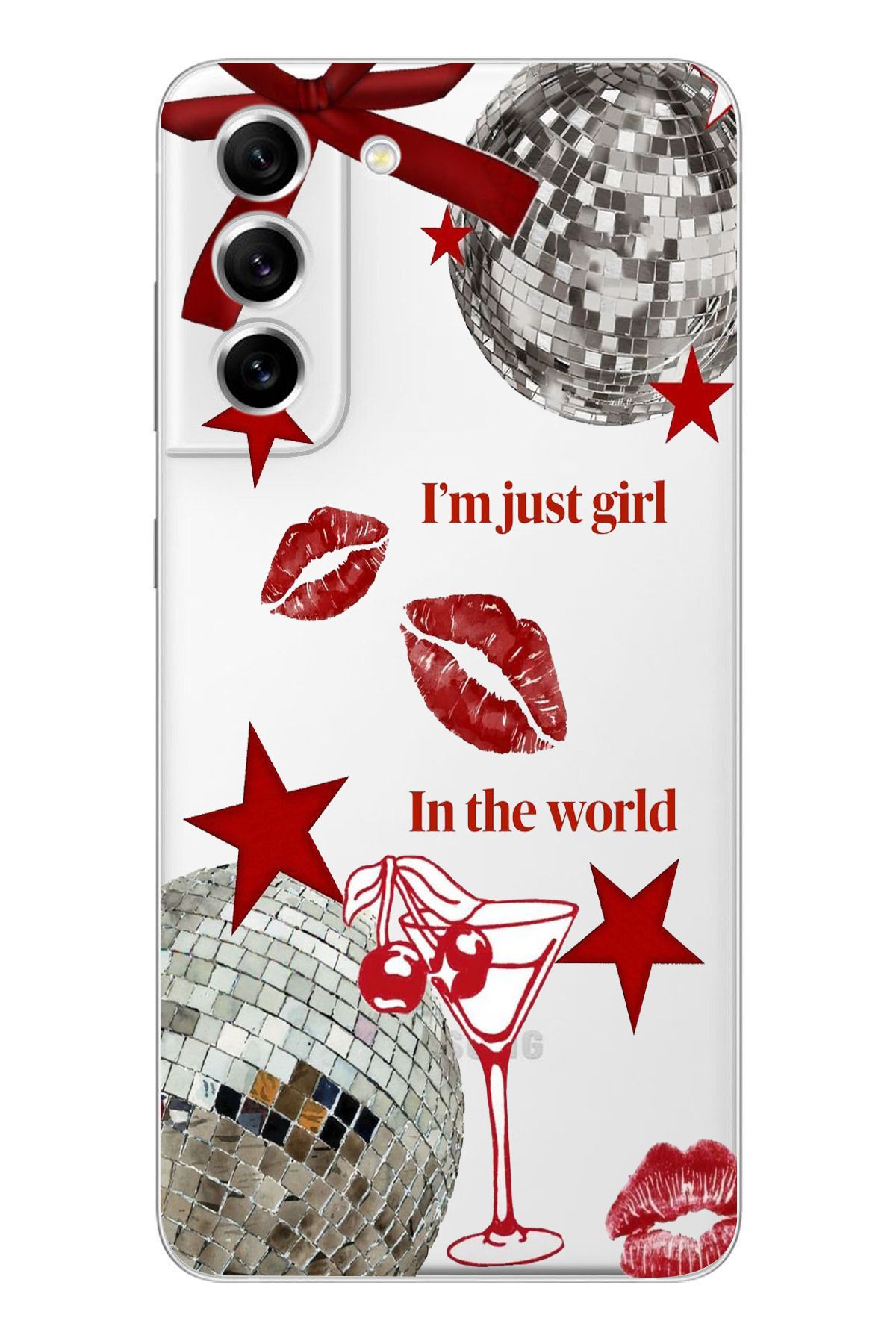 moonset Samsung Galaxy S22 Uyumlu Im Just Girl Tasarımlı Baskılı Şeffaf Telefon Kılıfı