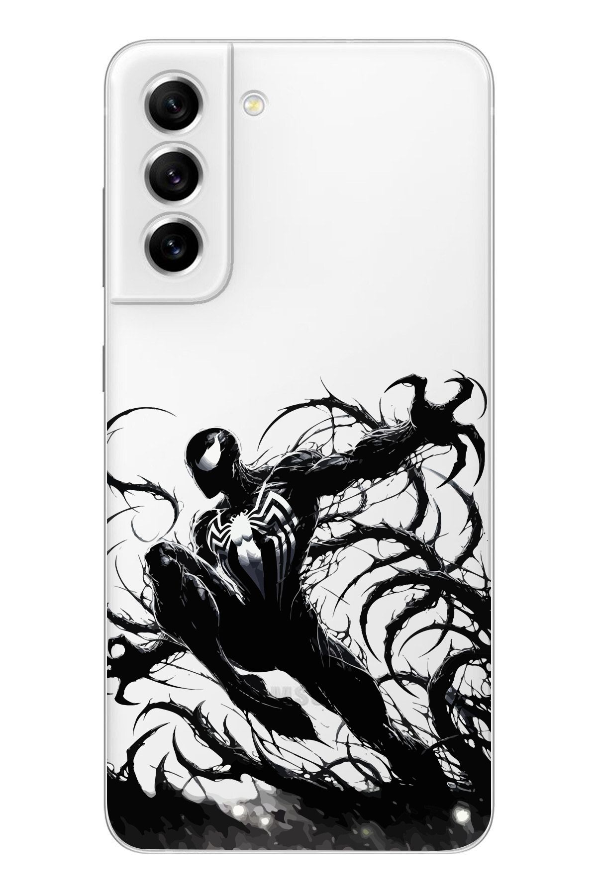 moonset Samsung Galaxy S22 Uyumlu Siyah Örümcek Tasarımlı Baskılı Şeffaf Telefon Kılıfı