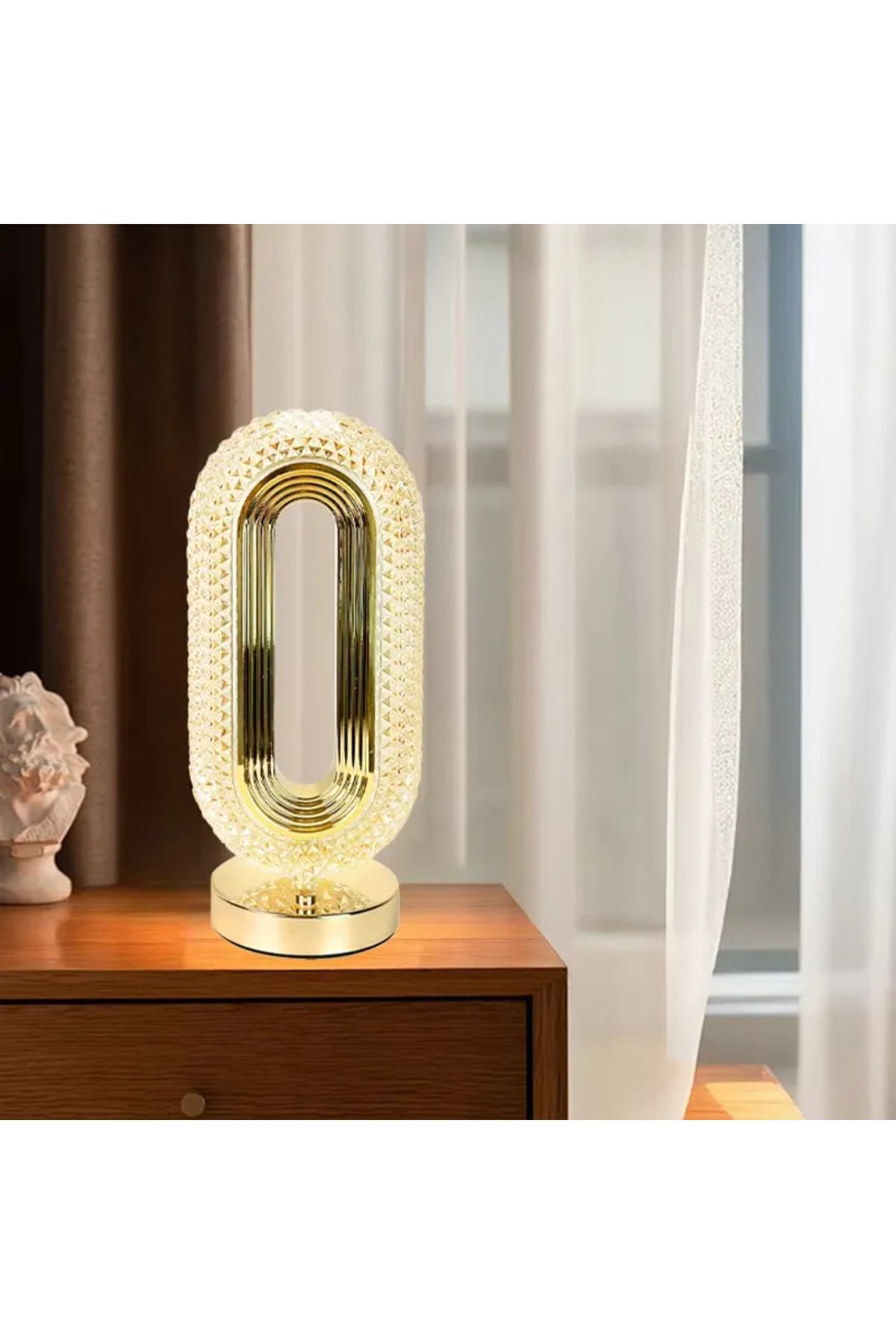 Mioled Kristal Camlı Modern Led Abajur Masa Lambası Dokunmatik 3 Mod Kademeli Şarjlı
