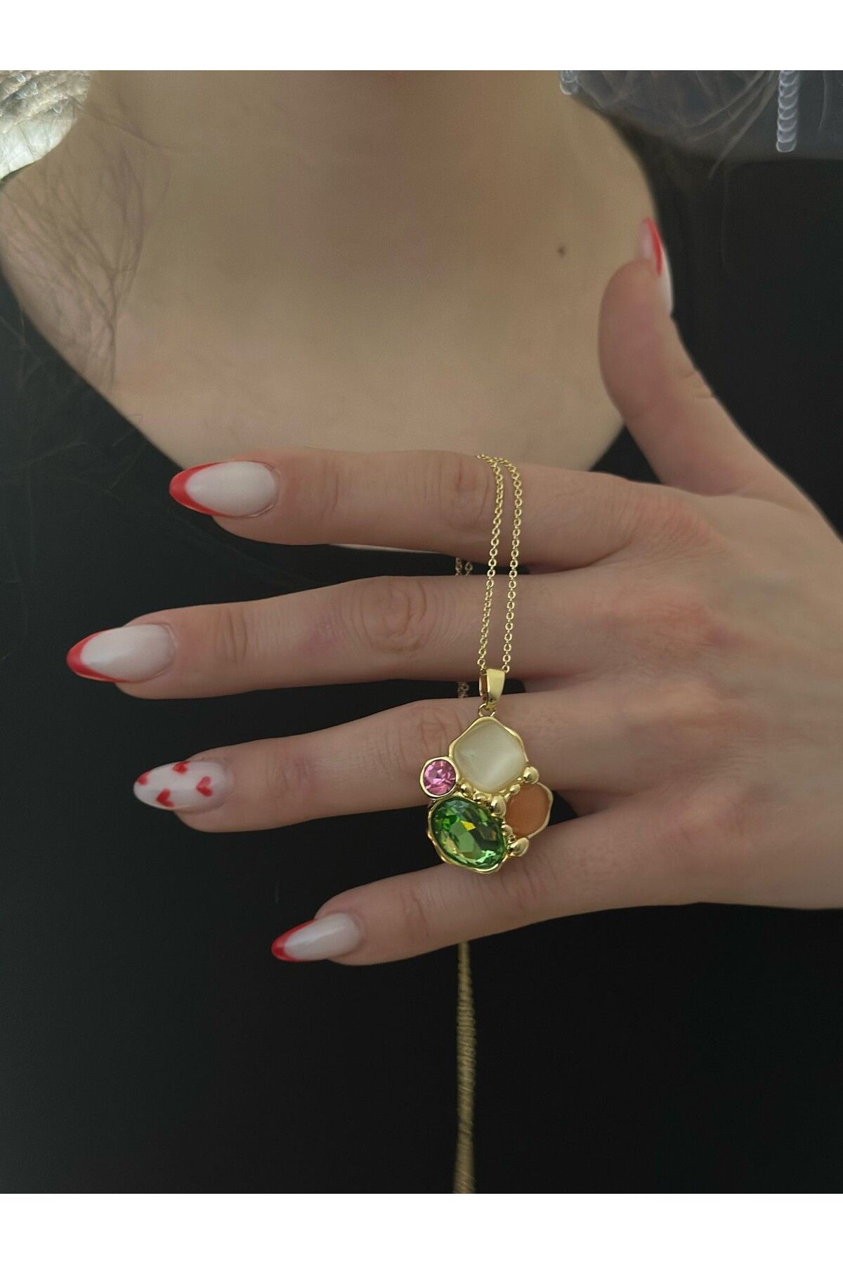 MyladyAccessoriess Ve Renkli Baget Taş Detay Altın Kaplama Kolye