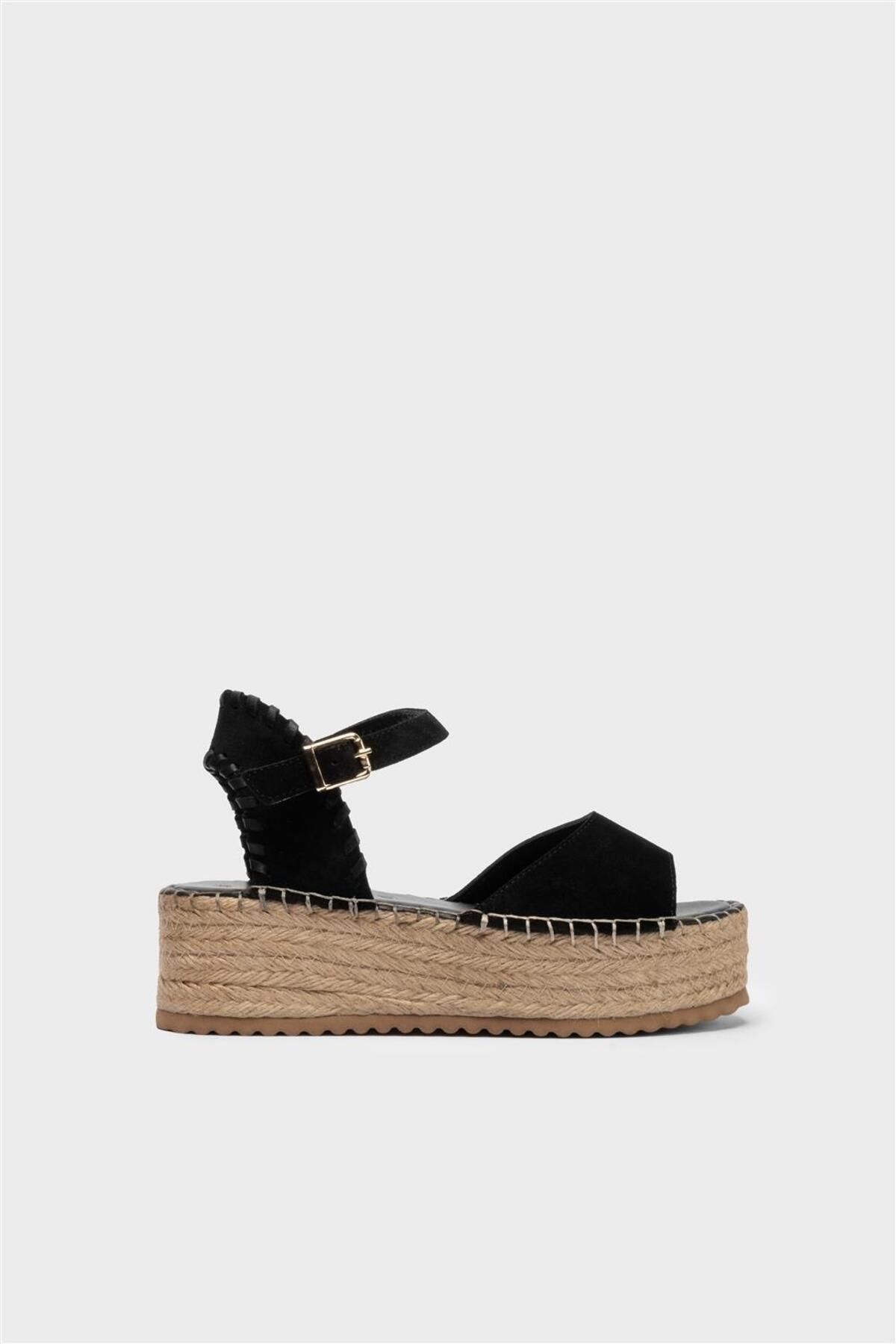 Milaura KADIN SİYAH SÜET ESPADRİL HAKİKİ DERİ SANDALET 20467