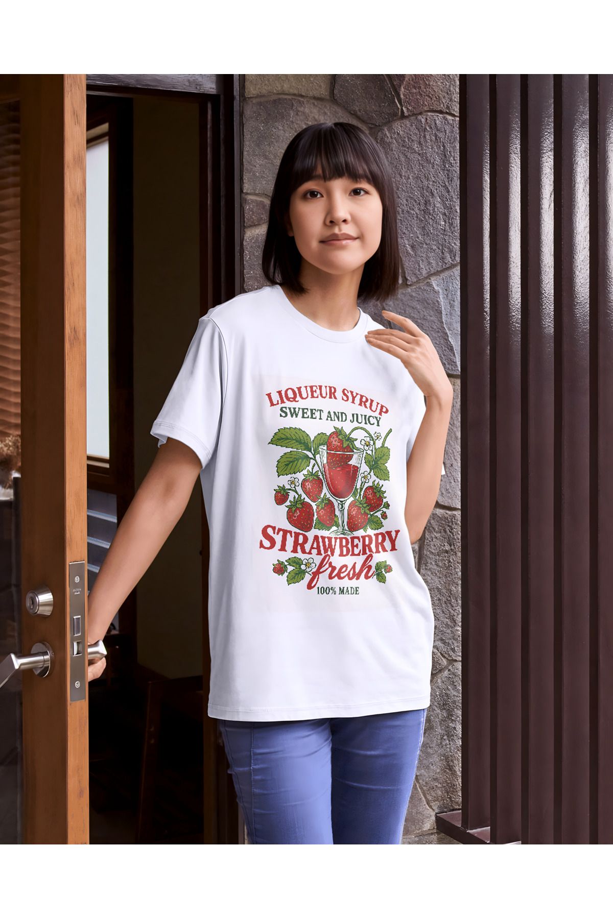 meday Clothing Summer Serisi Unisex Beyaz Baskılı Organik Pamuk Oversize Kesim T-shirt