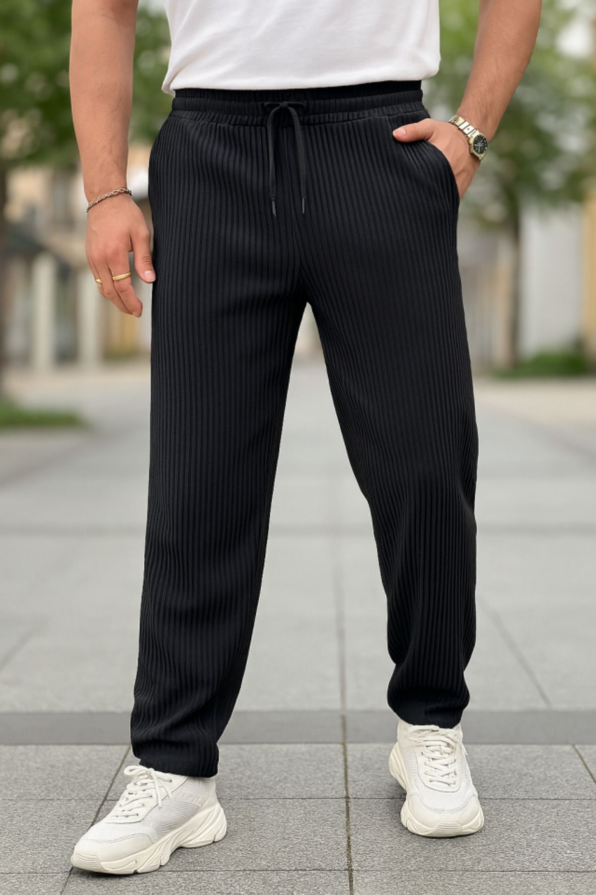 anizmir Erkek Bağcıklı Pileli Baggy Pantolon