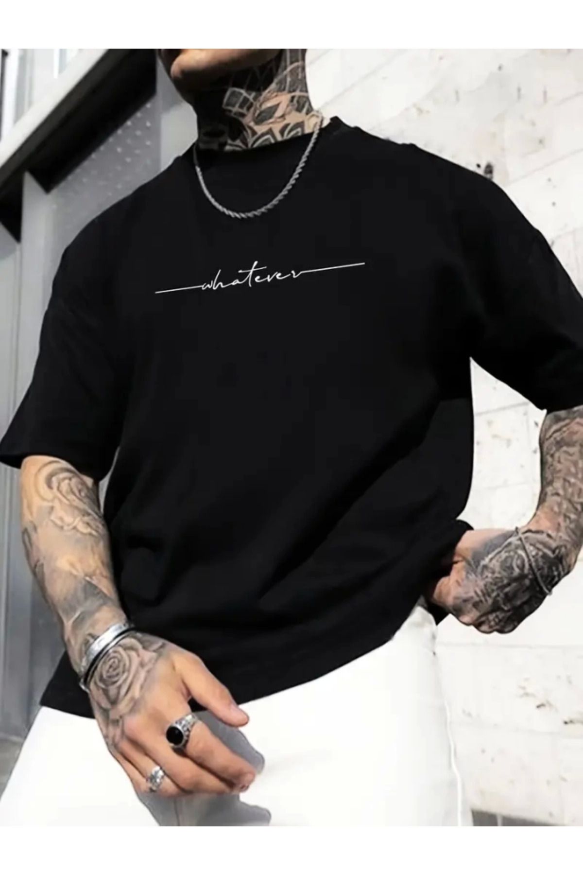 anizmir Baskılı Oversize Bisiklet Yaka T-shirt - Siyah