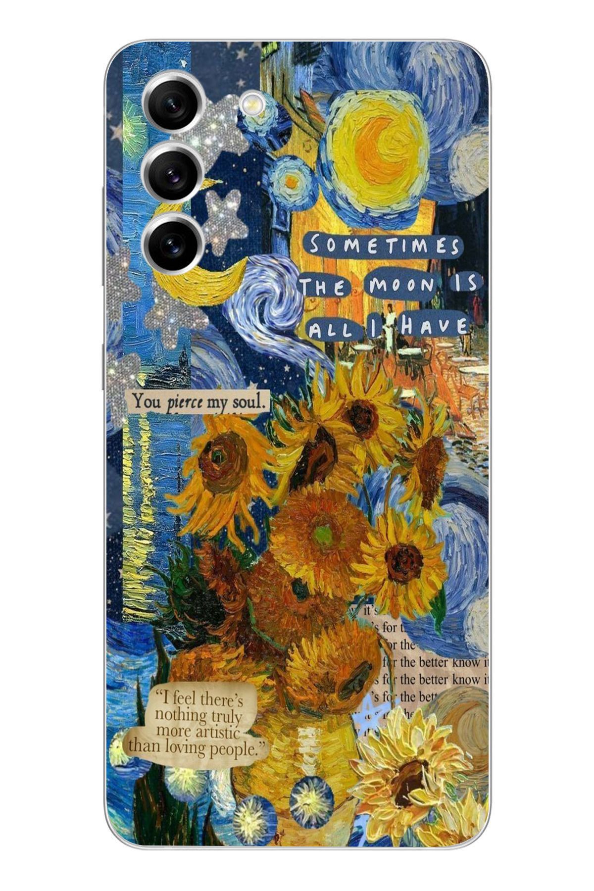 moonset Samsung Galaxy S21 Uyumlu Van Gogh Tasarımlı Baskılı Şeffaf Telefon Kılıfı