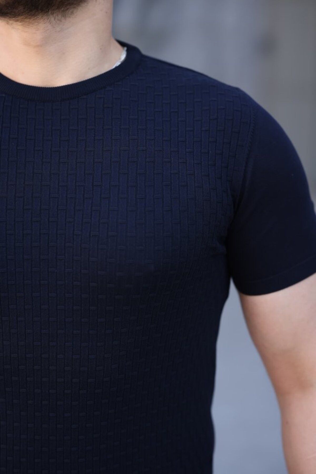ARUZ MODA Erkek Viskon Kumaş Bisiklet Yaka Desenli Tişört
