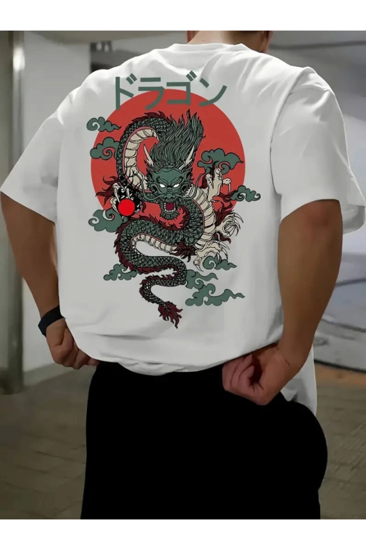 anizmir Baskılı Oversize Bisiklet Yaka T-shirt - Beyaz