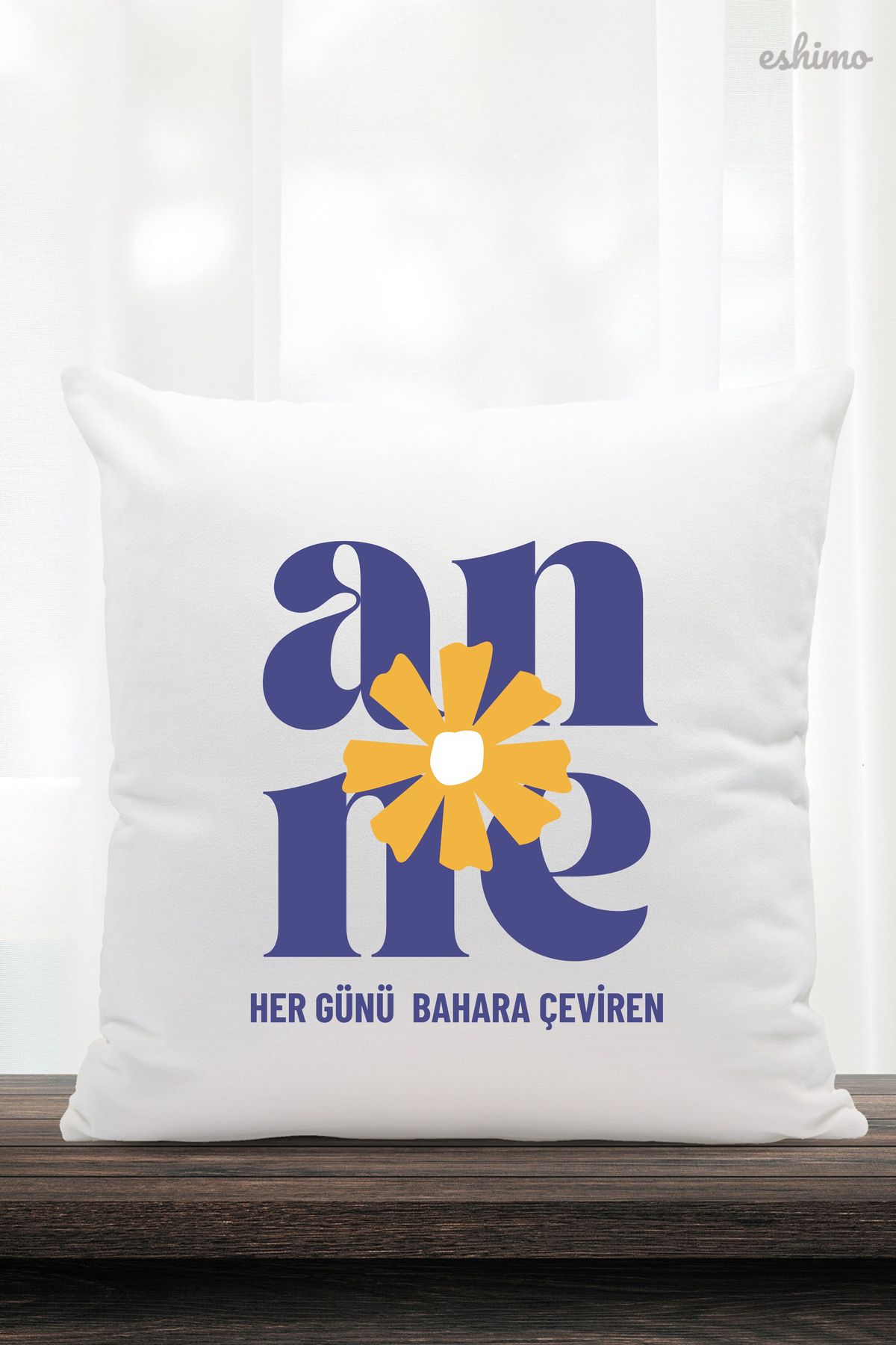 Eshimo Anneler Günü İçin Anne Yazılı Çiçek Figürlü Dtf Baskılı Yastık