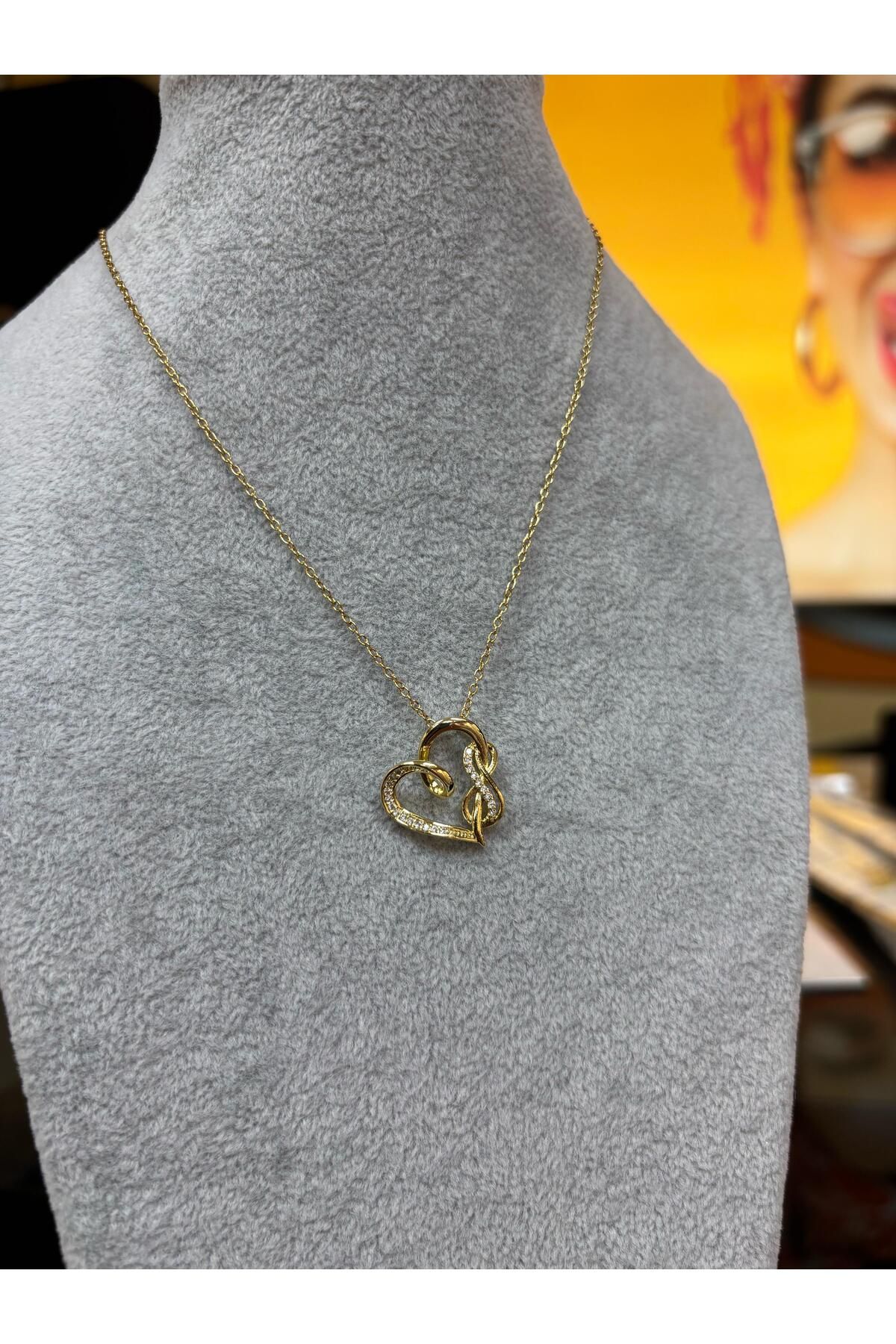 takışka 316L ÇELİK GOLD RENK SONSUZLUK İŞARETİ DETAYLI TAŞLI KALP KOLYE