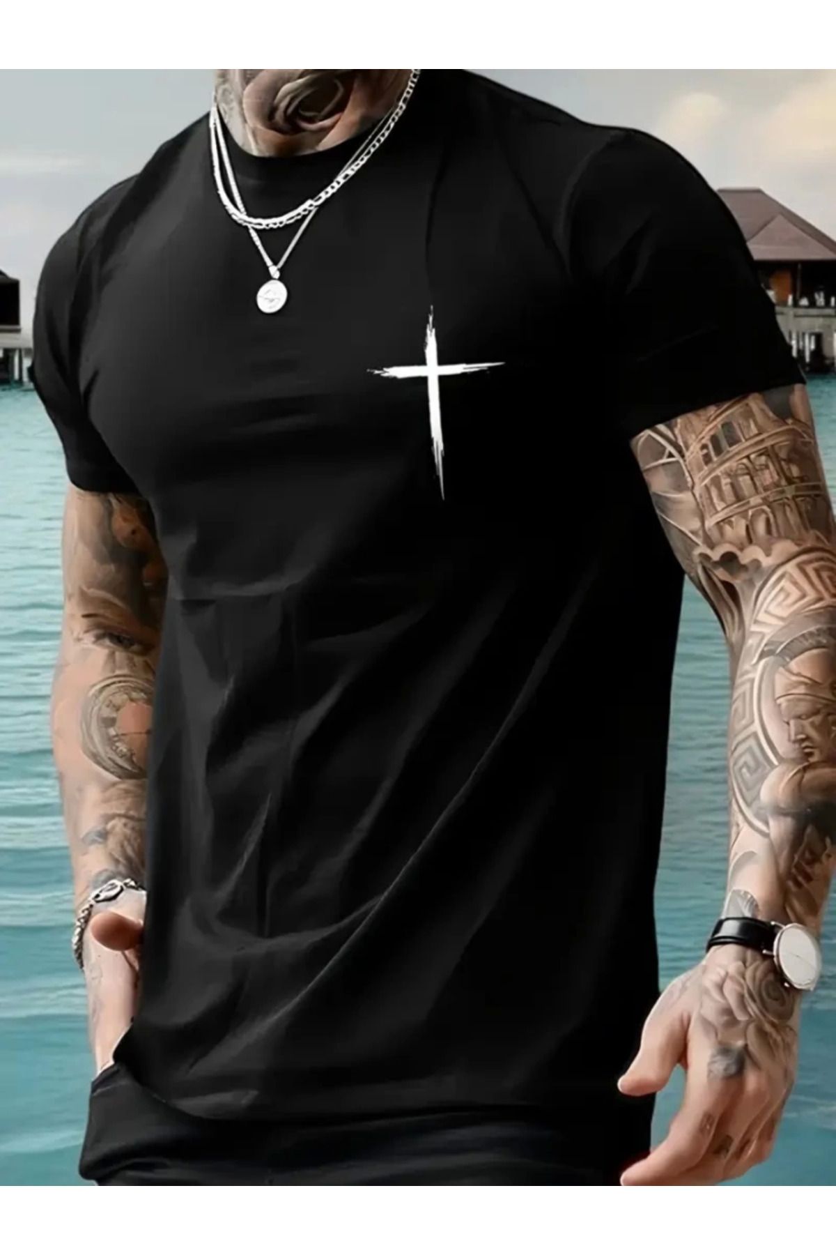 anizmir Baskılı Oversize Bisiklet Yaka T-shirt - Siyah