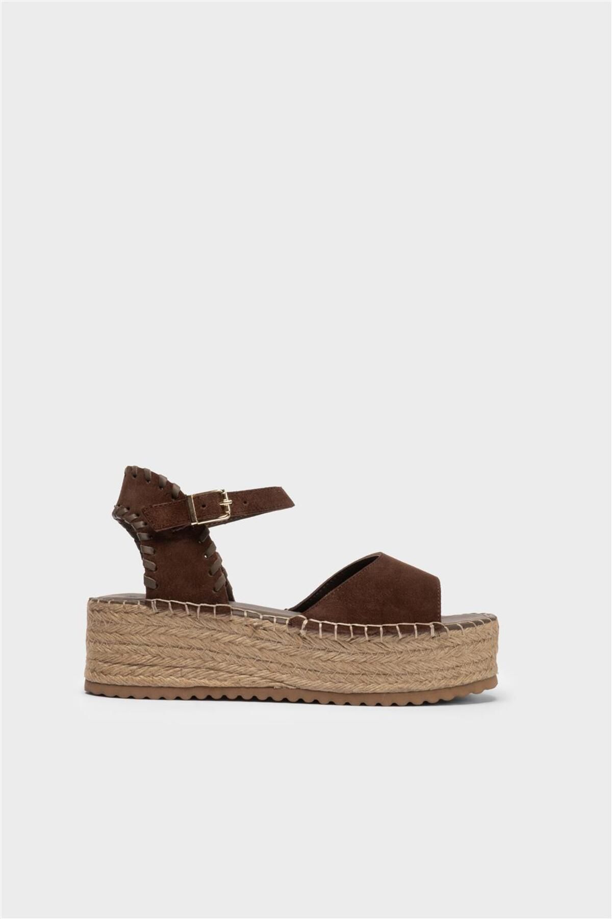 Milaura KADIN KAHVERENGİ SÜET ESPADRİL HAKİKİ DERİ SANDALET 20466