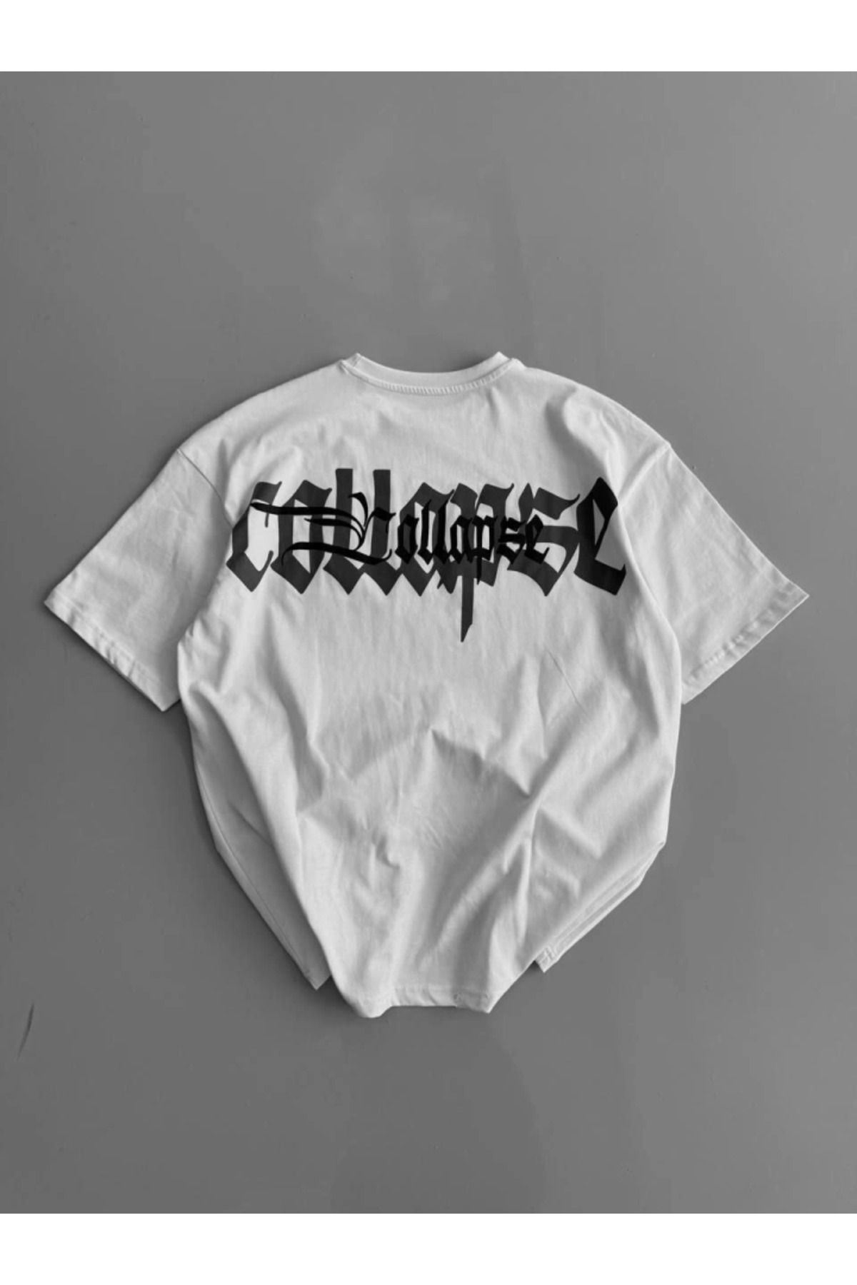 anizmir Baskılı Oversize Bisiklet Yaka T-shirt - Beyaz