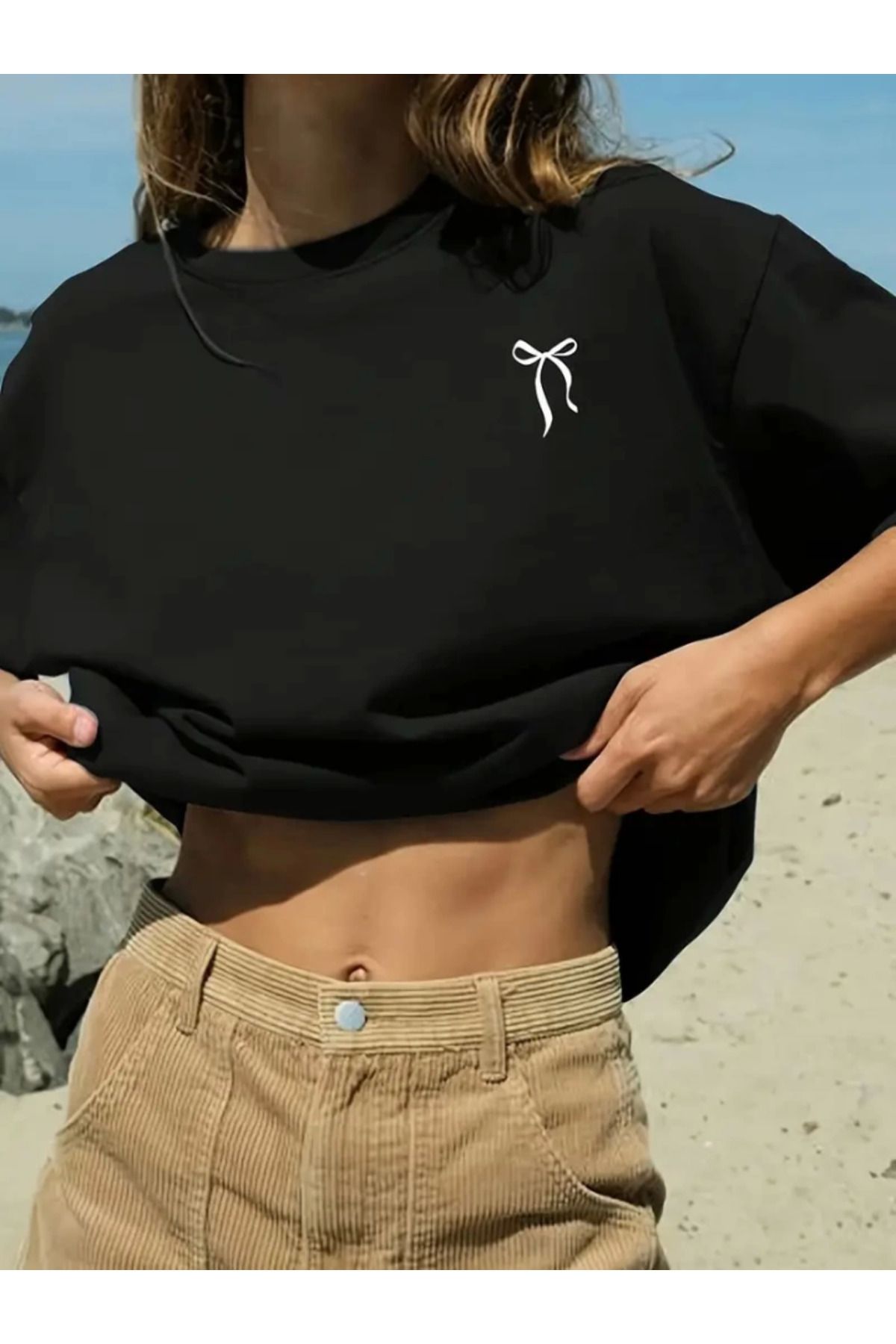 anizmir Fiyonk Baskılı Siyah Oversize Unisex T-shirt- Siyah