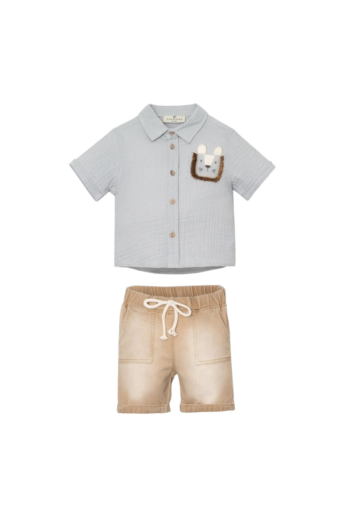 Sarem Baby Bebek Takım/ Cocosiss Cep Aslanlı Müslin Gömlekli Şortlu Takım/cocosi 06-24 Ay Erkek Bebek
