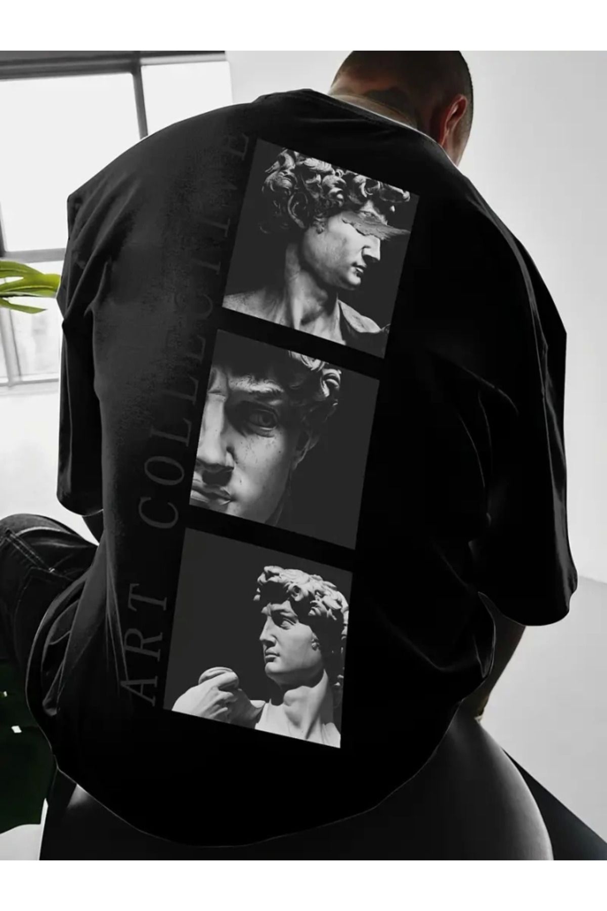 anizmir Baskılı Oversize Bisiklet Yaka T-shirt - Siyah