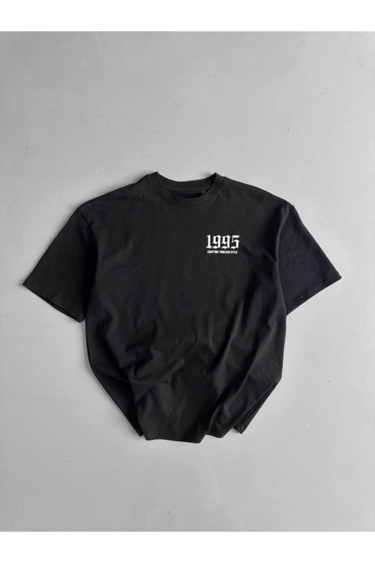 anizmir Baskılı Oversize Bisiklet Yaka T-shirt - Siyah
