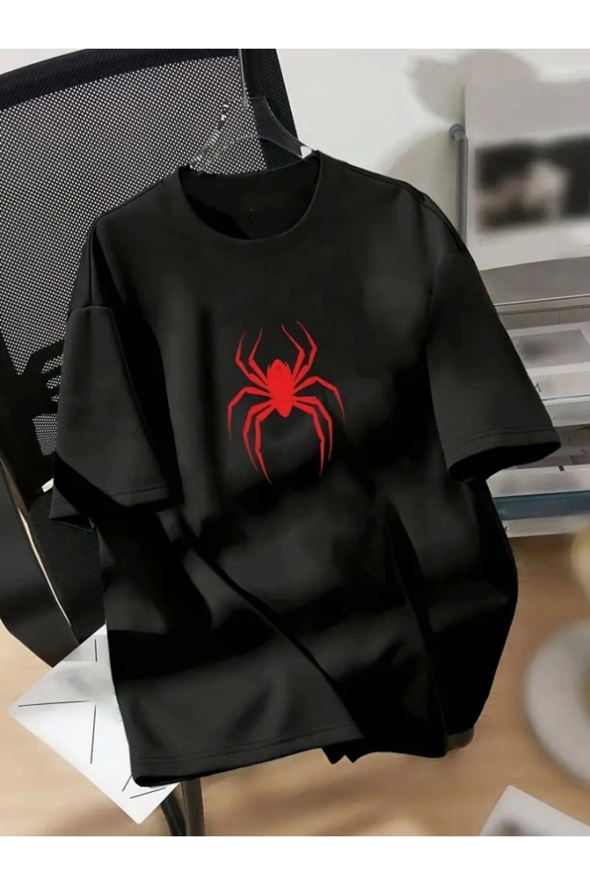 anizmir Baskılı Oversize Bisiklet Yaka T-shirt - Siyah