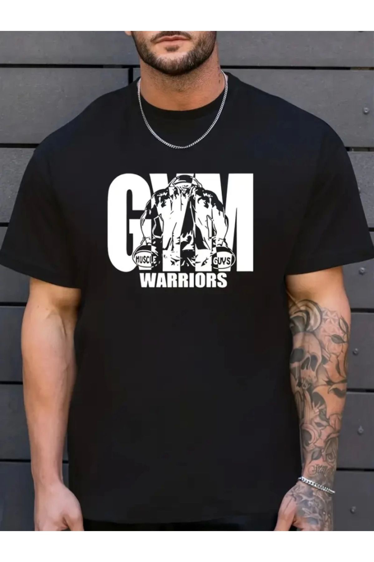 anizmir Sporda Günlük Hayata Giyilebilir Gym Baskılı Oversize Bisiklet Yaka Erkek T-shirt - Siyah