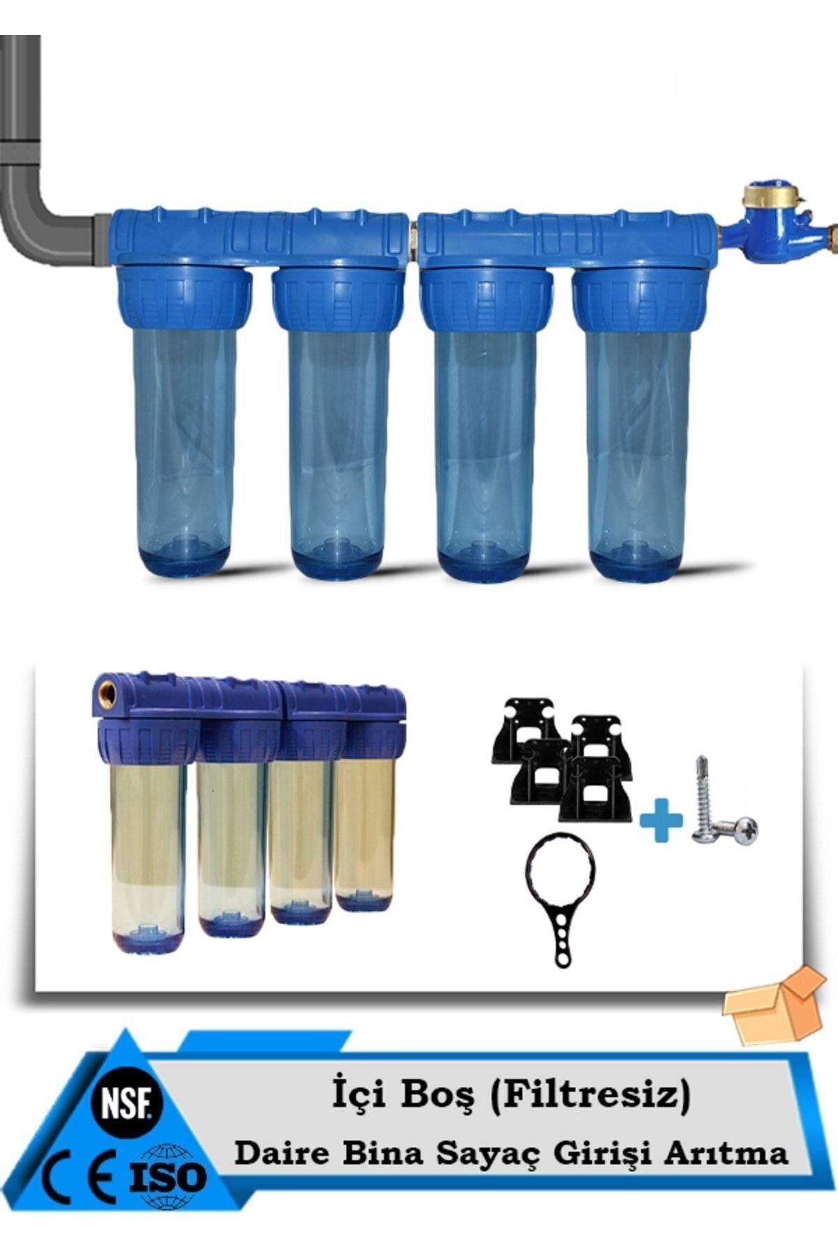 Filter Store Daire Bina Sayaç Girişi 10" Inch 4 Aşama Su Arıtma Ve Yumuşatma Sistemi (FİLTRESİZ)