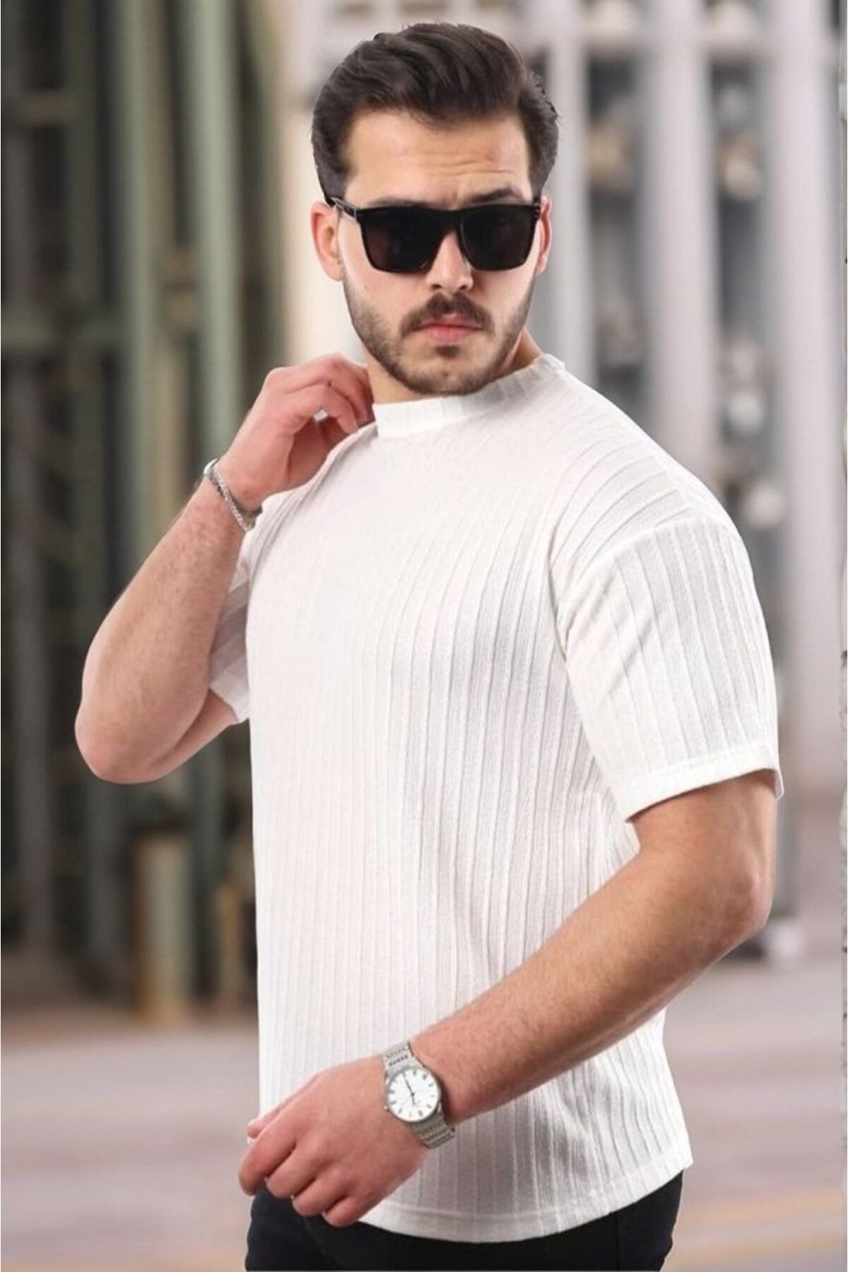 ARUZ MODA Erkek Kısa Kollu örgü Kumaş Bisiklet Yaka T-shirt
